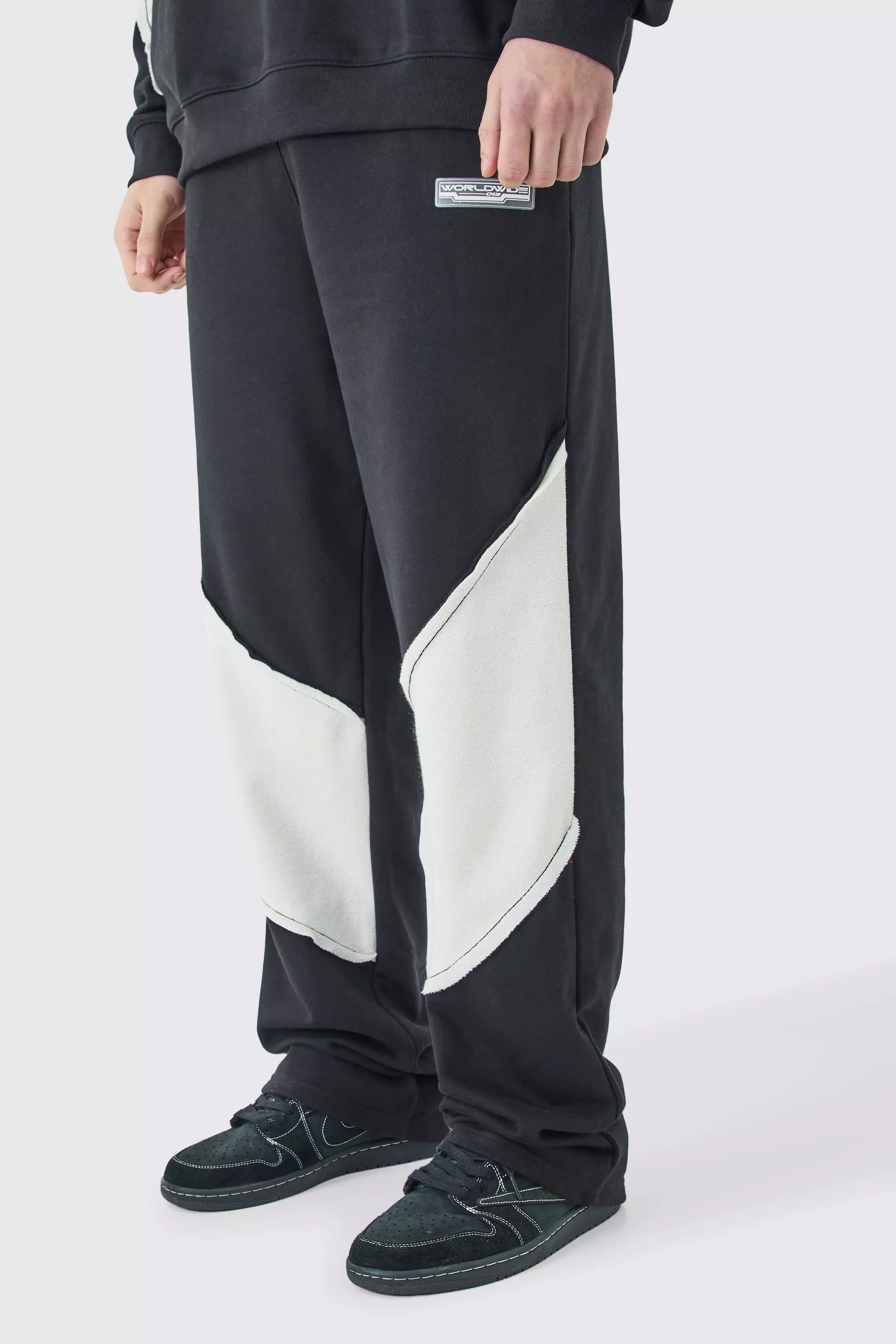 Black Tall Relaxed Loop Back Raw Hem Panel Jogger