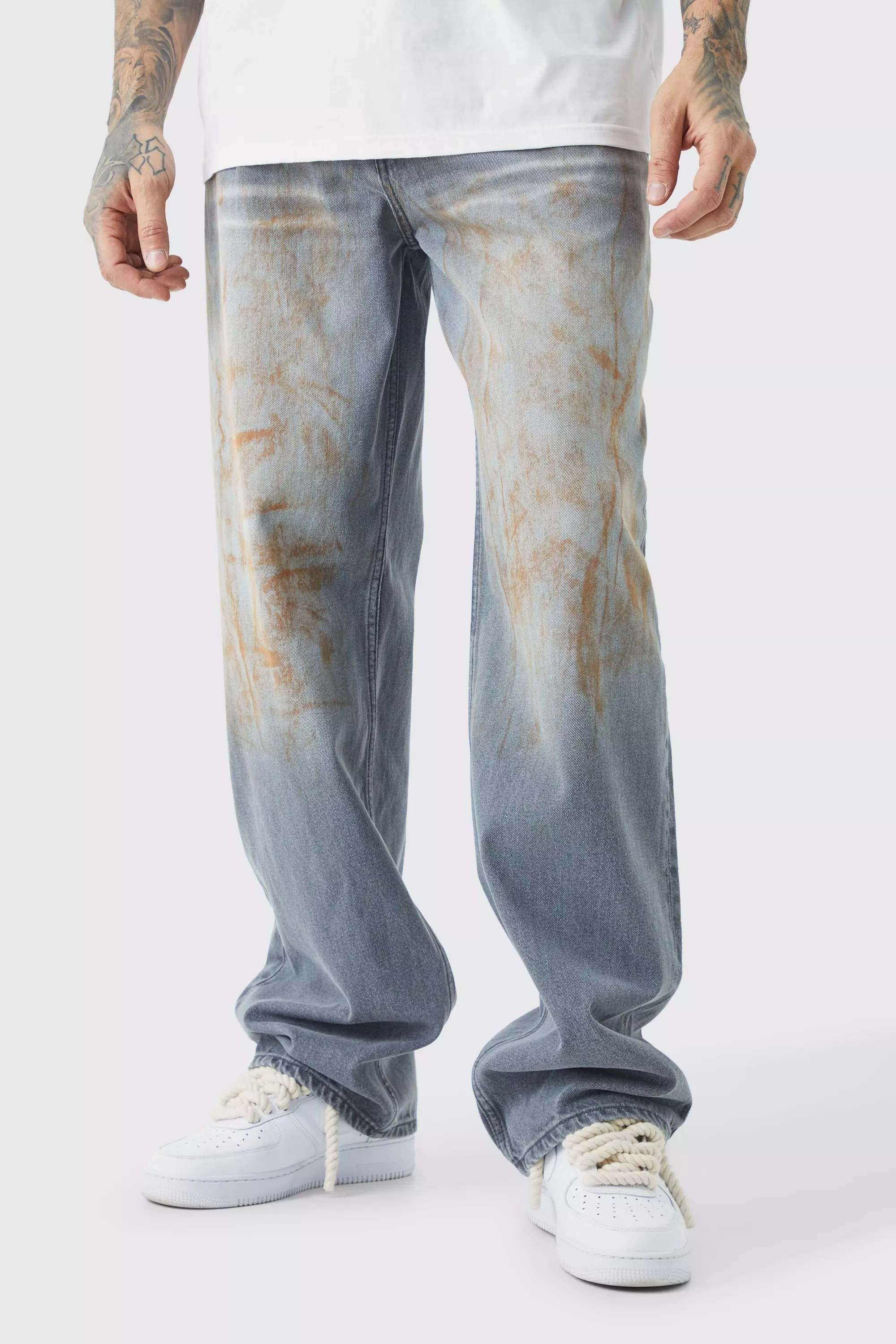 Tall Baggy Rigid Dirty Wash Jeans Light grey