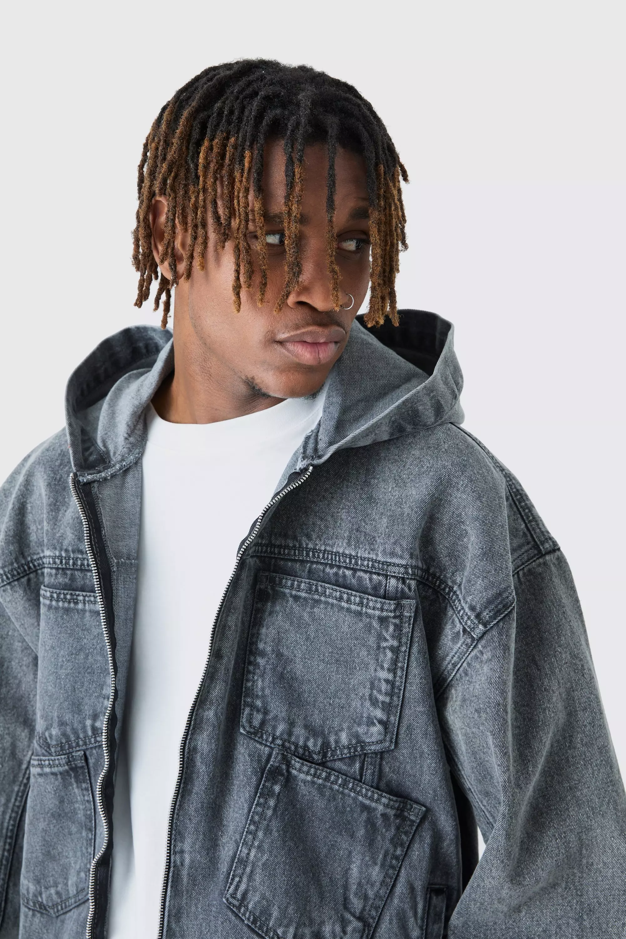 Tall - Sweat à capuche délavé en jean, Charcoal autre image