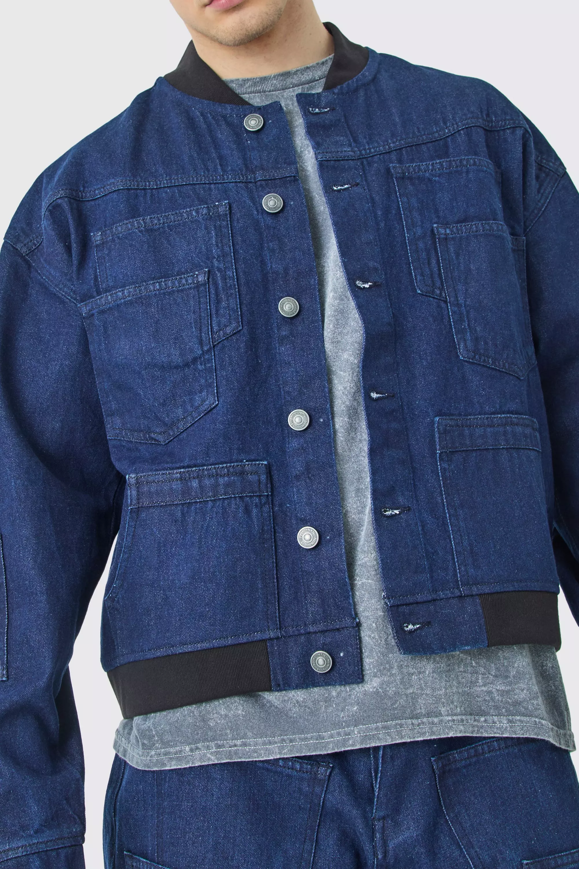 Indigo Tall Multi Pocket Denim Bomber Jacket alternative image