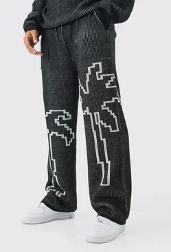 Relaxed Fit Palm Ribbed Knit Joggers Black