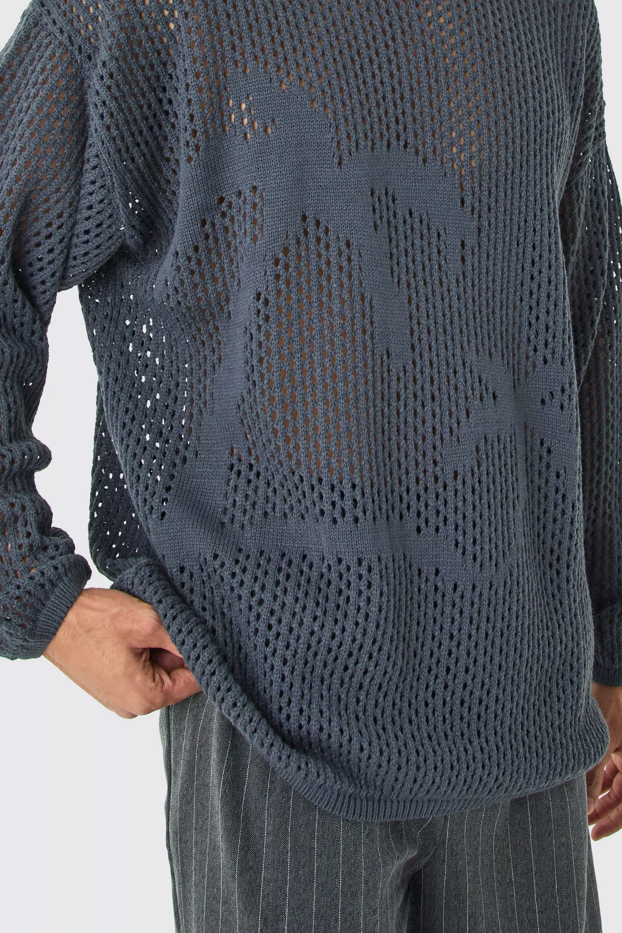 Oversized Open Stitch Palm Knitted Jumper | boohooMAN USA