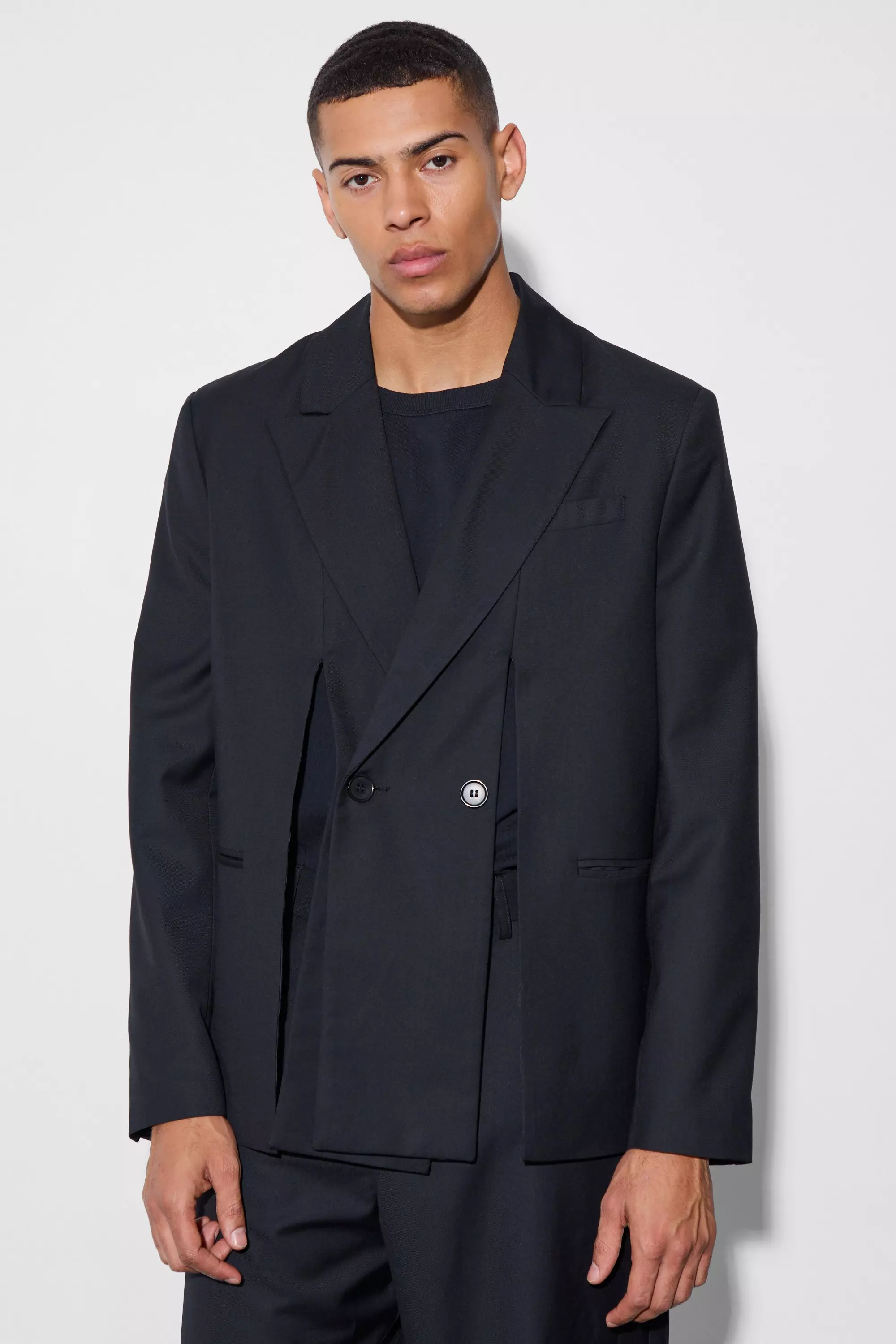 Split Hem Oversized Suit Jacket Black