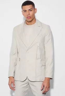 Skinny Fit Zip Hem Suit Jacket Stone