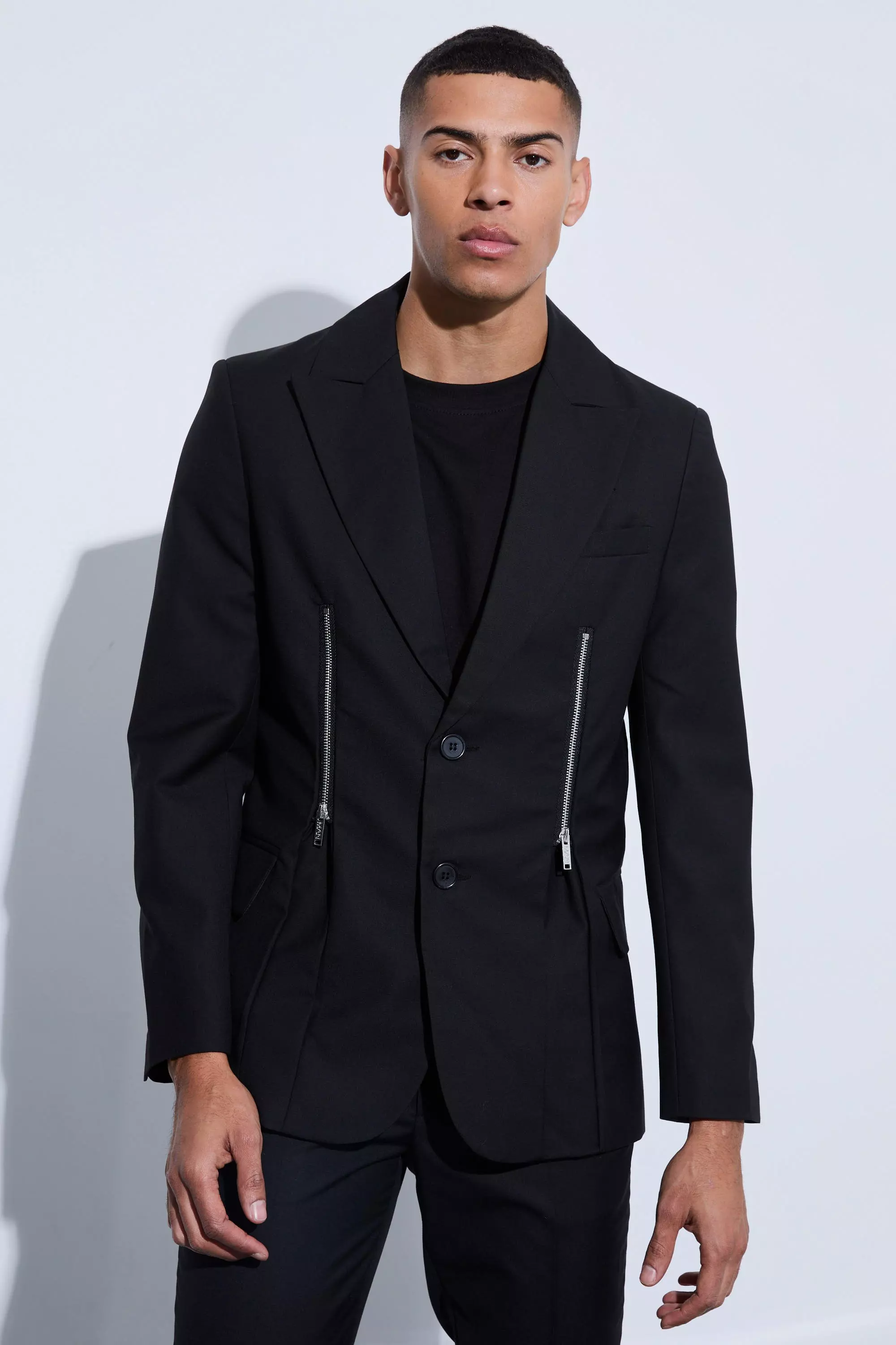 Skinny Fit Zip Hem Suit Jacket Black