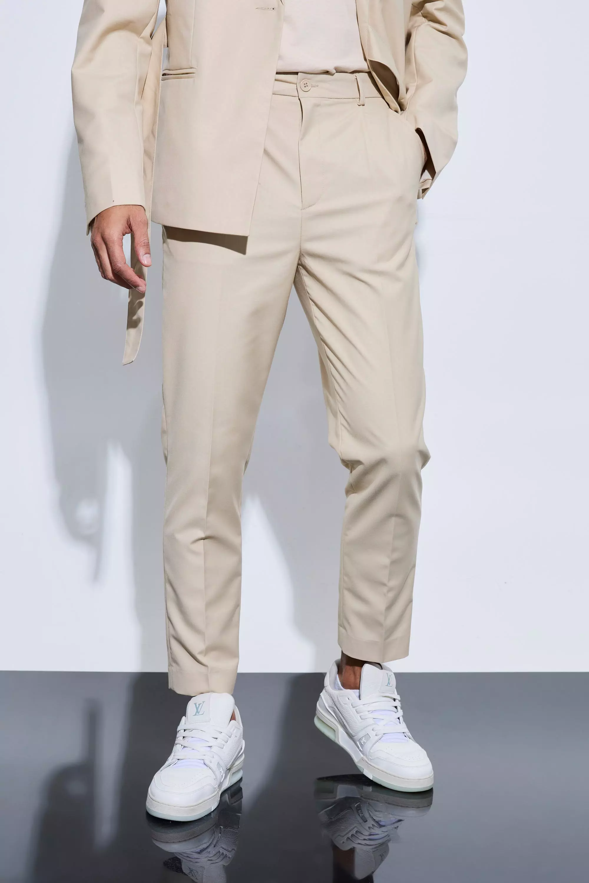 Sand Beige Tapered Fit Suit Trousers