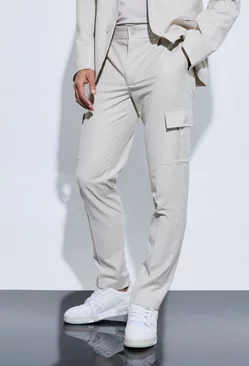 Skinny Fit Cargo Suit Trousers Stone