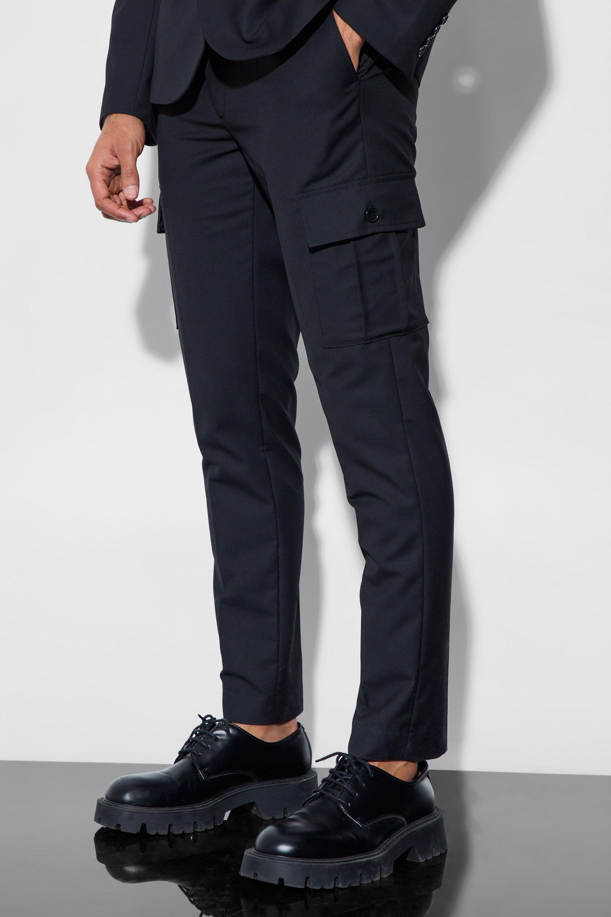 Black Skinny Fit Cargo Suit Trousers