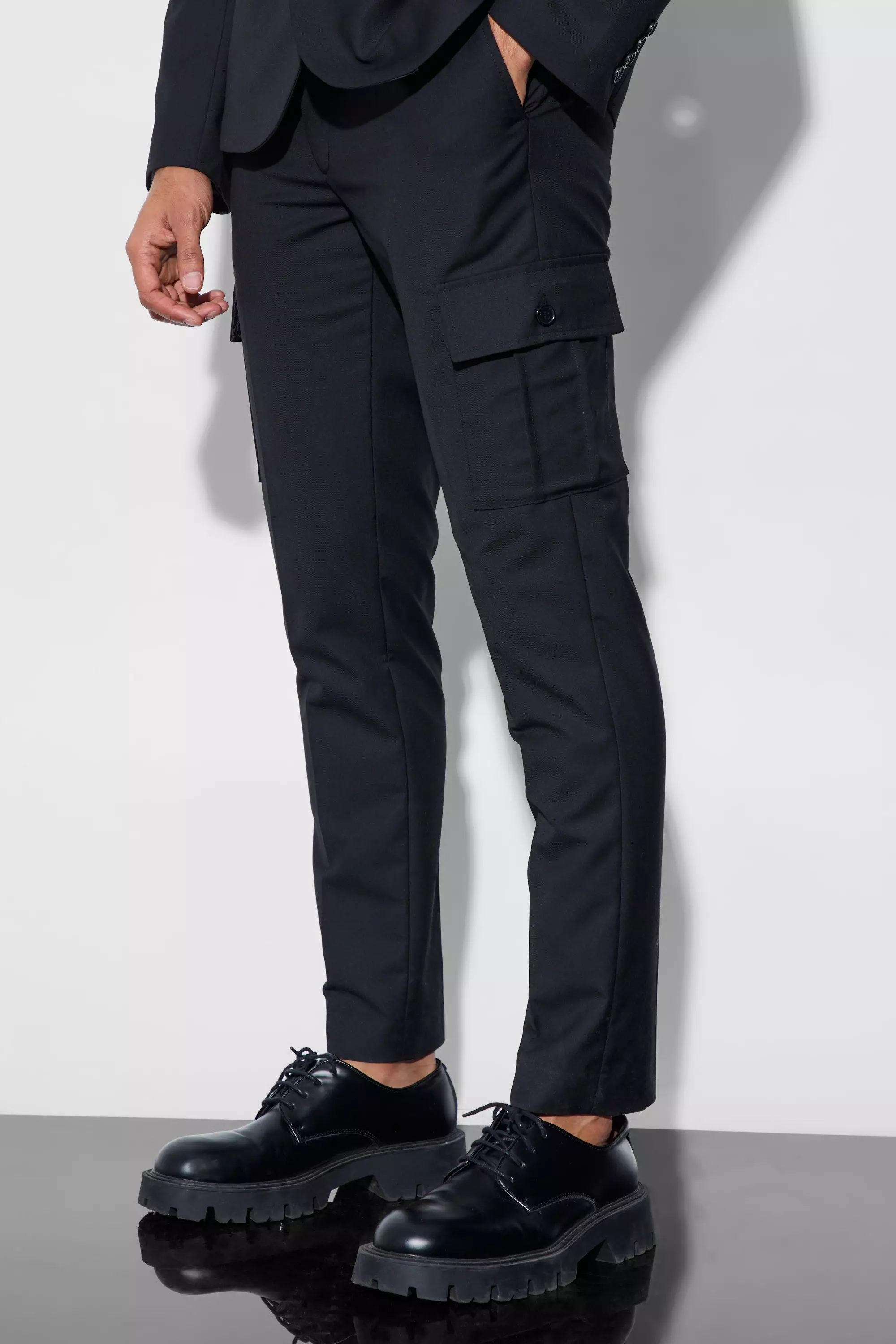 Pantaloni Completo Cargo Skinny Fit, Black immagine alternativa