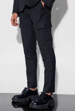 Skinny Fit Cargo Suit Trousers Black