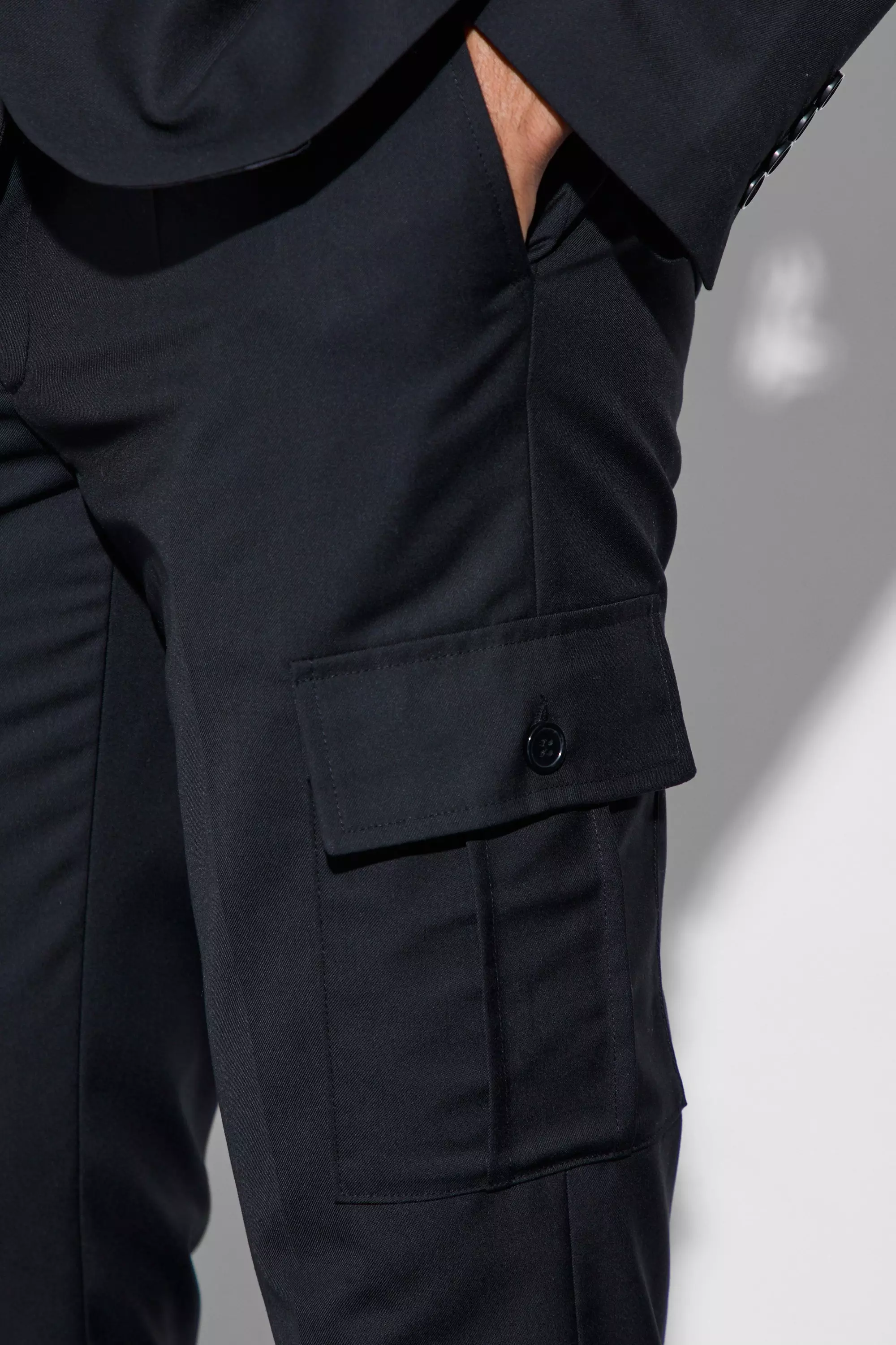 Pantaloni Completo Cargo Skinny Fit, Black immagine alternativa