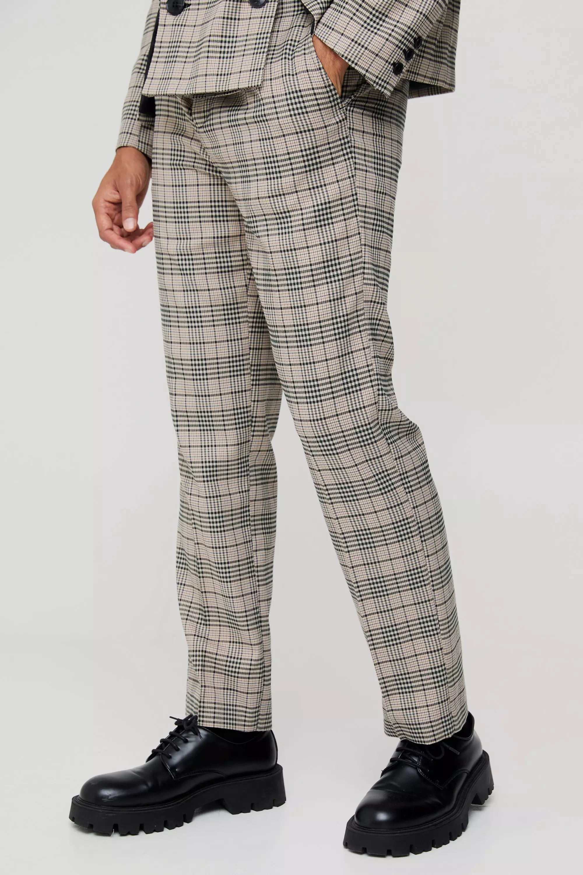 Sage Green Check Wide Fit Suit Trousers