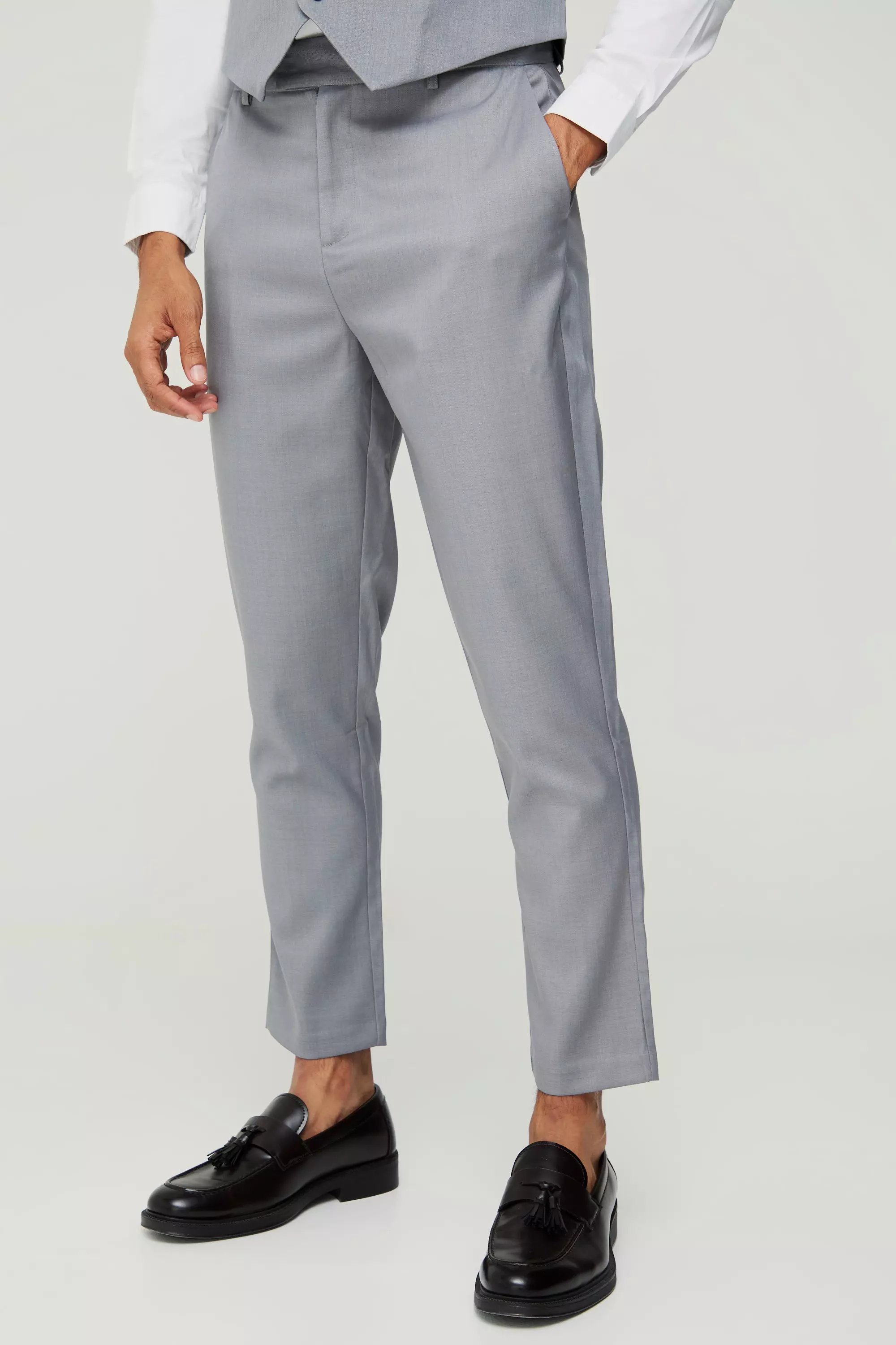 Textured Tapered Fit Suit Trousers Grey