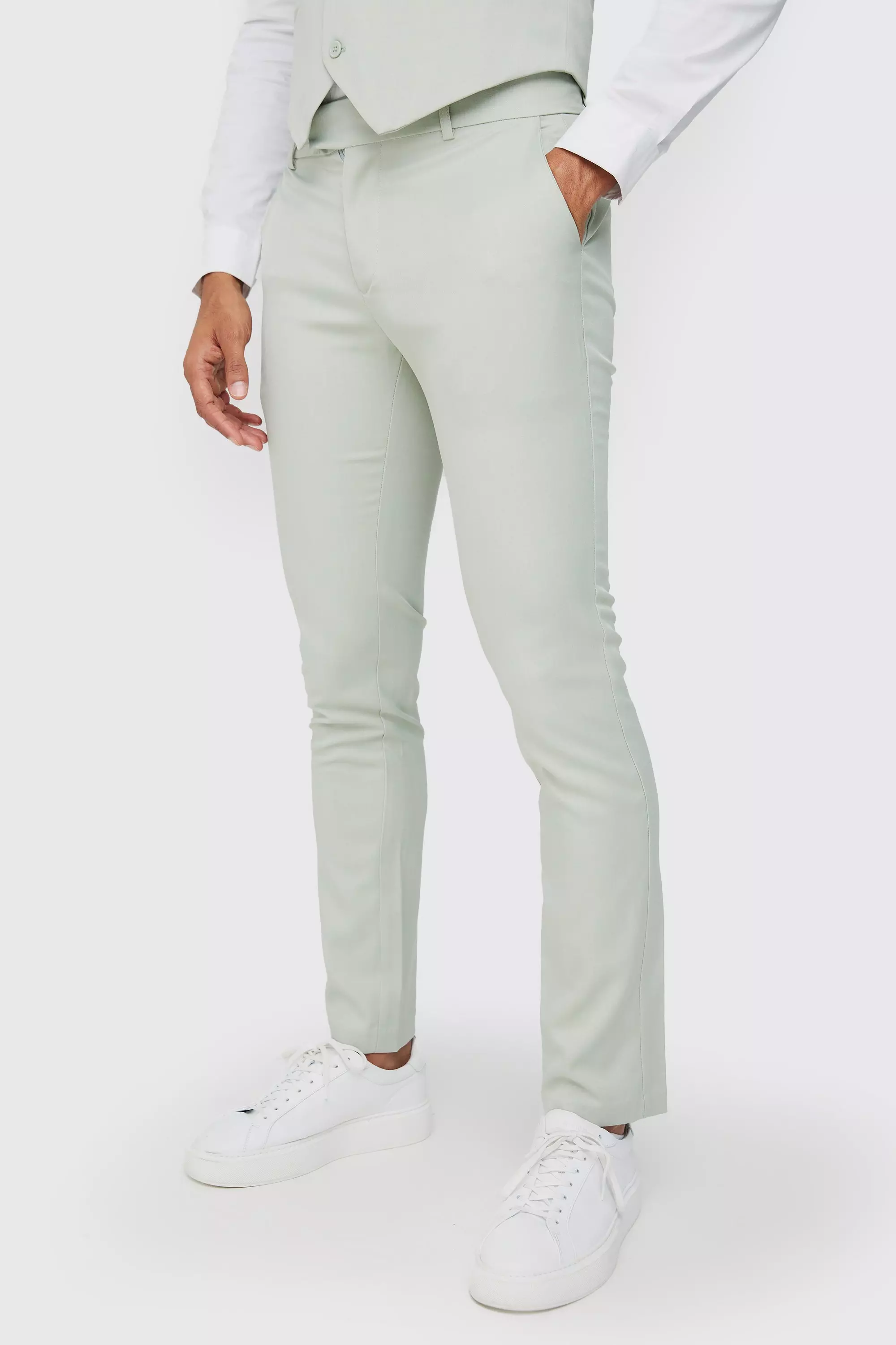 Textured Skinny Fit Suit Trousers Sage