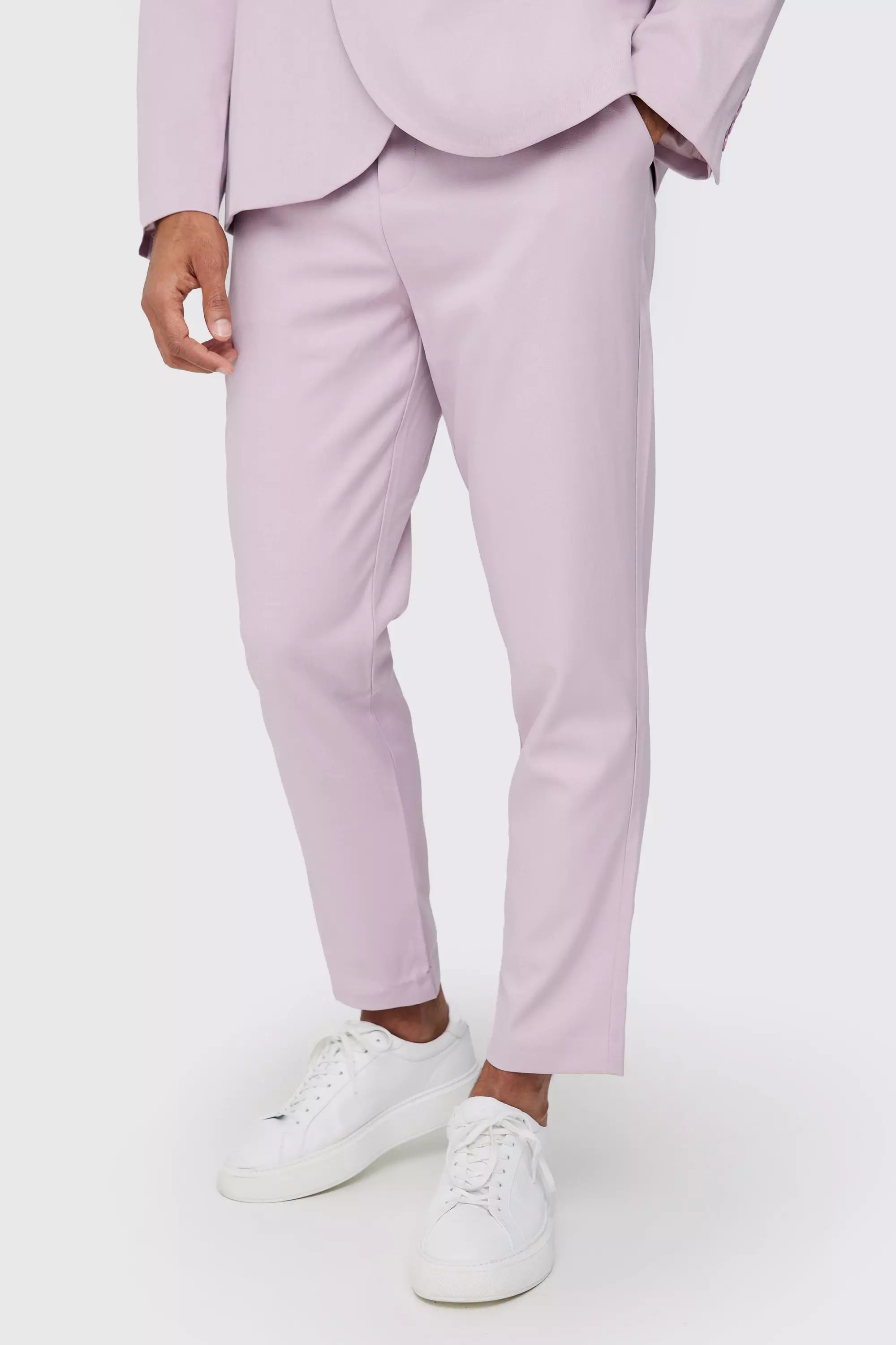 Textured Tapered Fit Suit Trousers Lilac