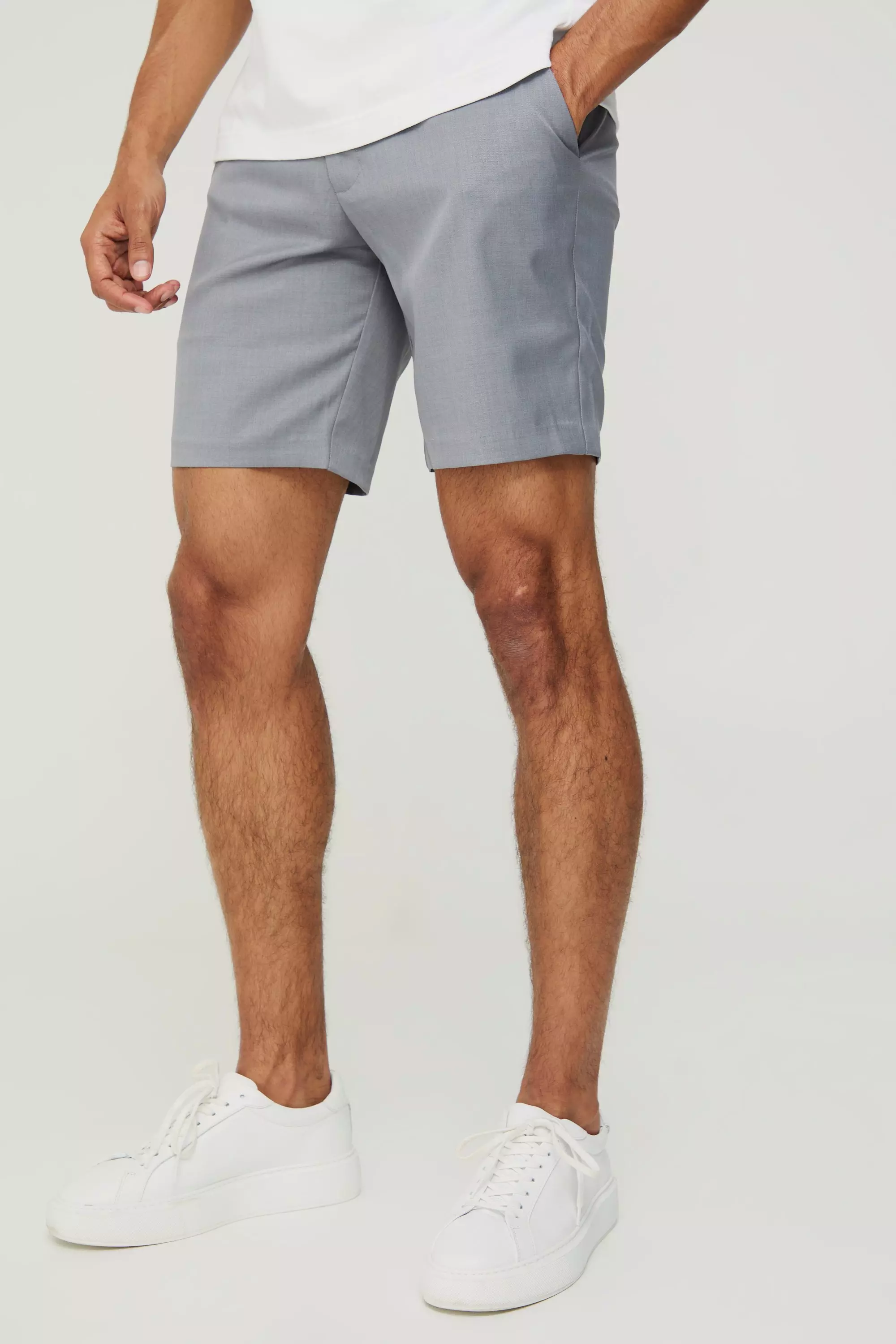 Textured Slim Fit Suit Shorts Grey