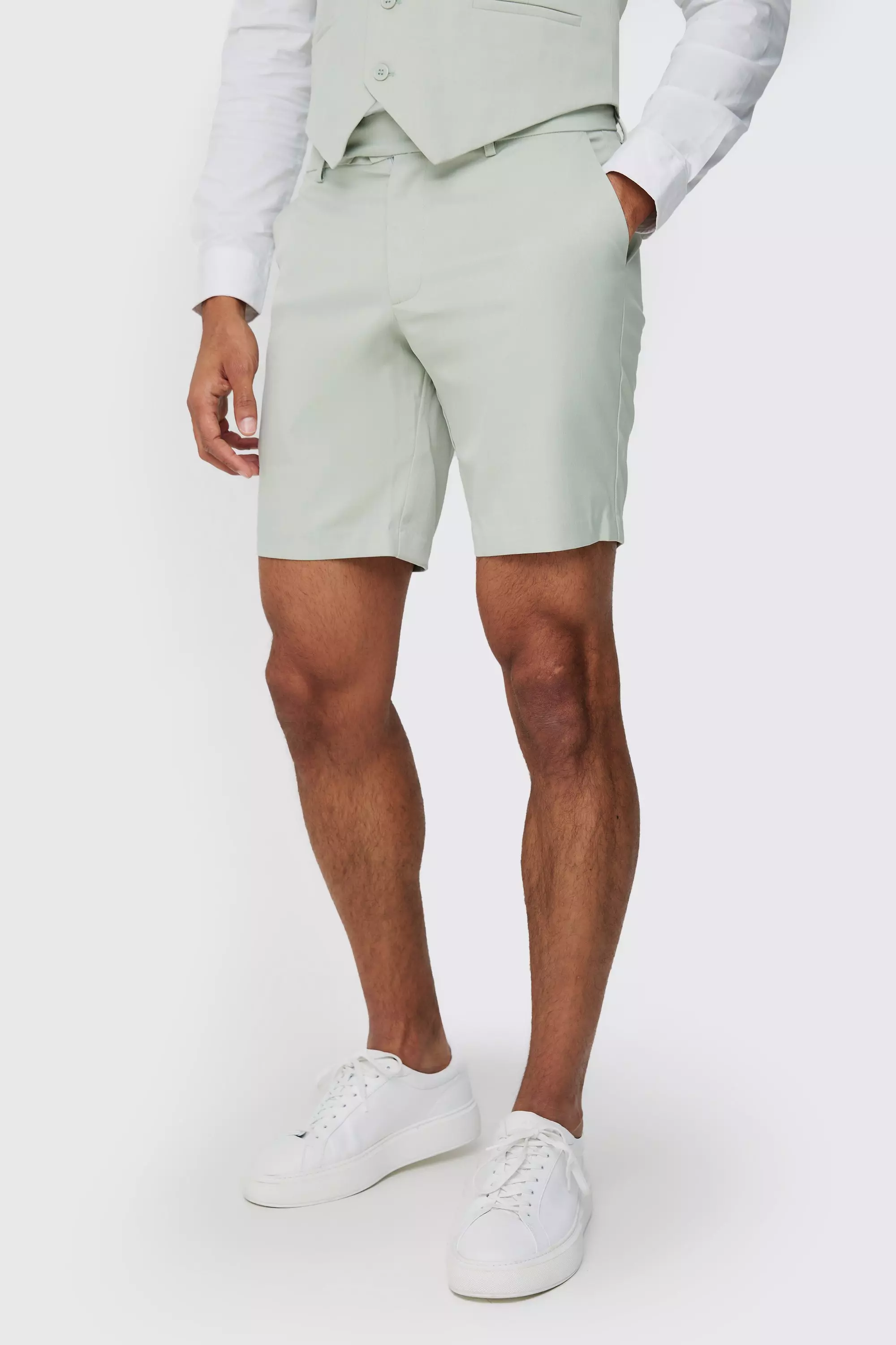 Textured Slim Fit Suit Shorts Sage