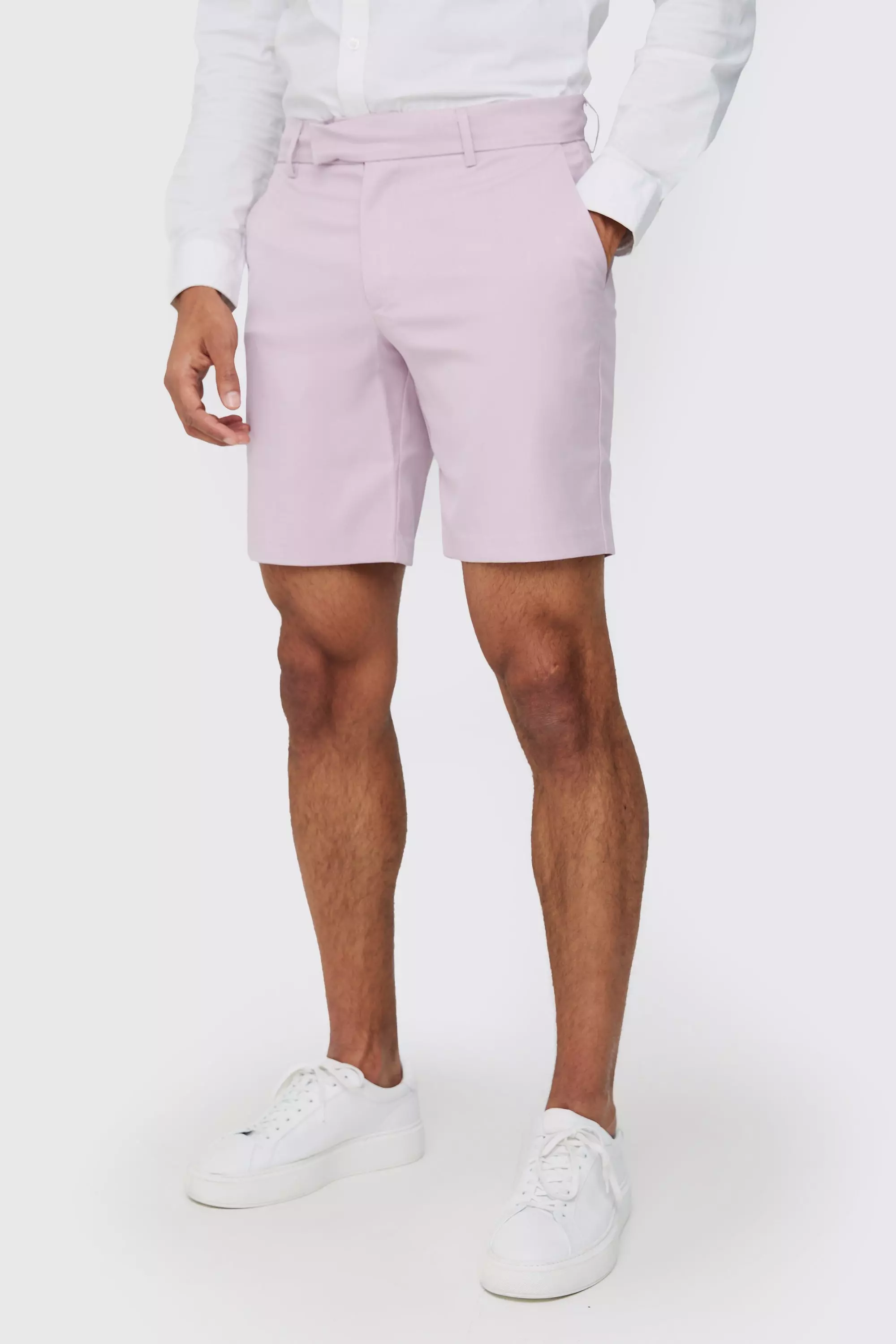 Textured Slim Fit Suit Shorts Lilac