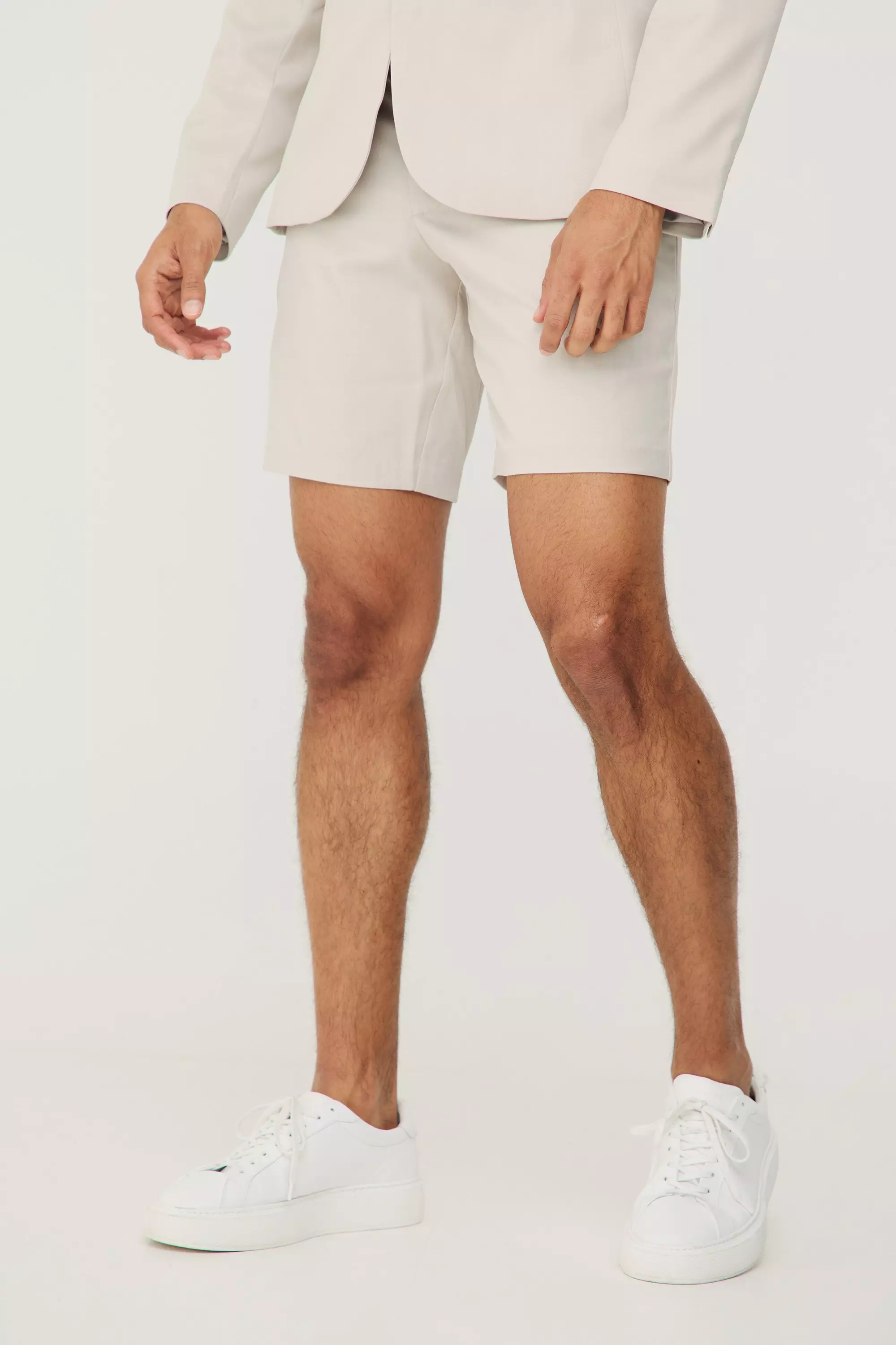 Textured Slim Fit Suit Shorts Stone