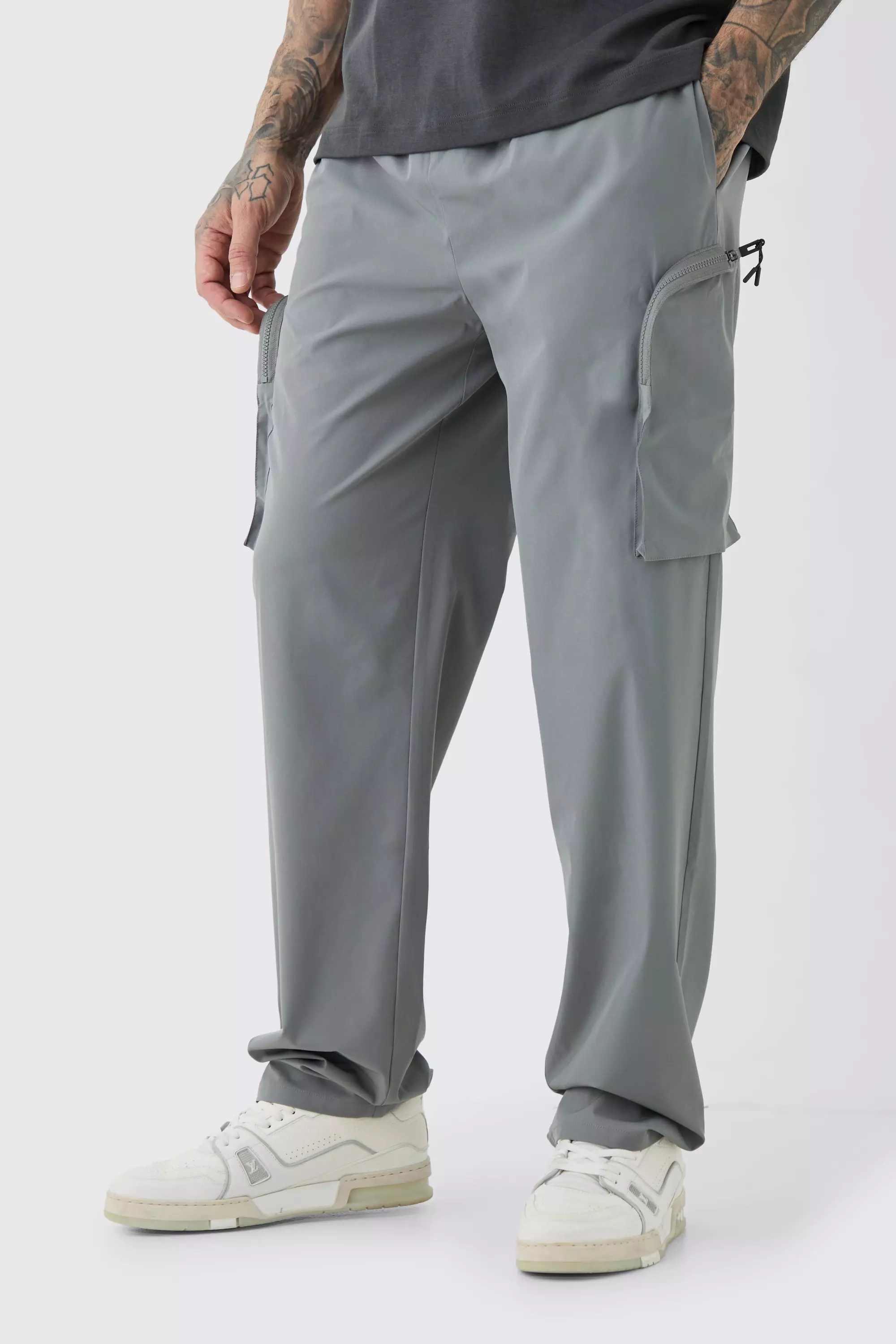 Charcoal Grey Tall Technical Stretch Elasticated Waist Zip Cargo Trouser