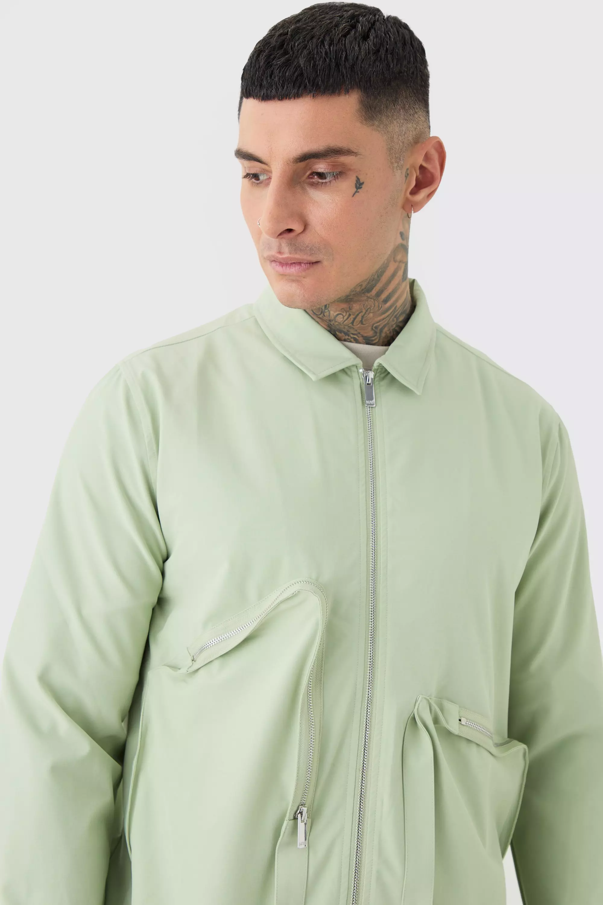 Tall - Veste Harrington technique asymétrique, Sage autre image