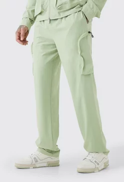 Sage Green Tall Technical Stretch Elasticated Waist Zip Cargo Trouser
