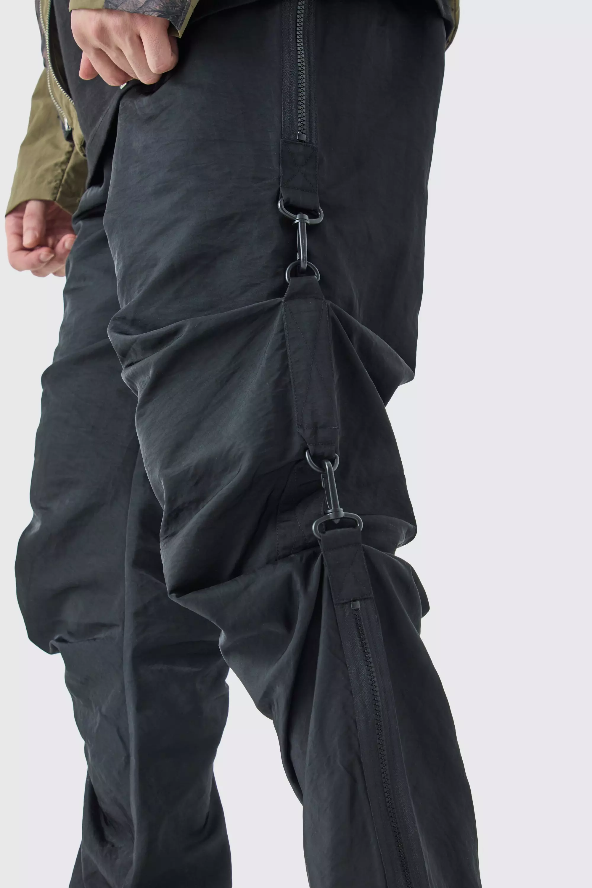 Black Tall Elasticated Waistband Relaxed Nylon Pants