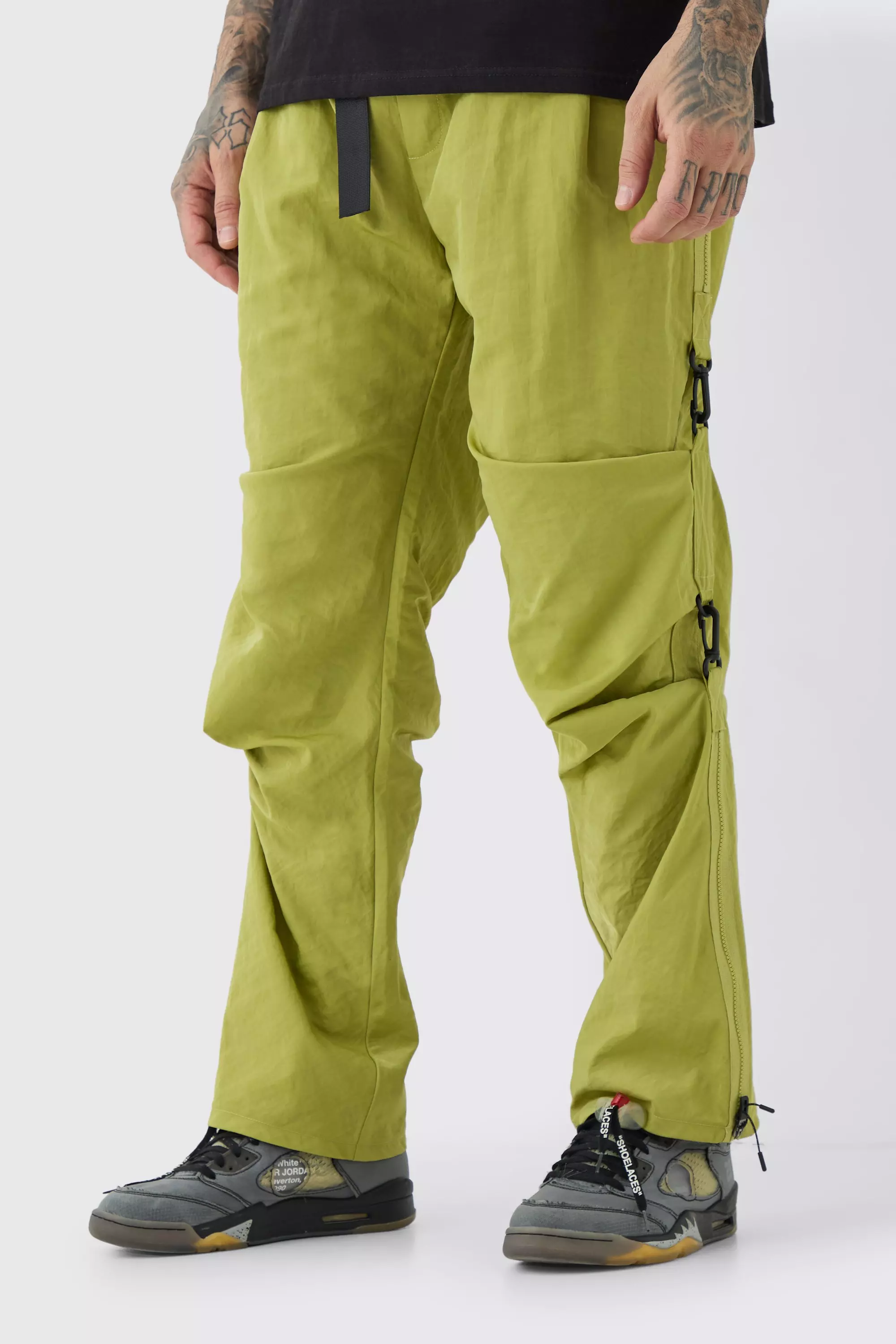 Sage Green Tall Elasticated Waistband Relaxed Nylon Trouser