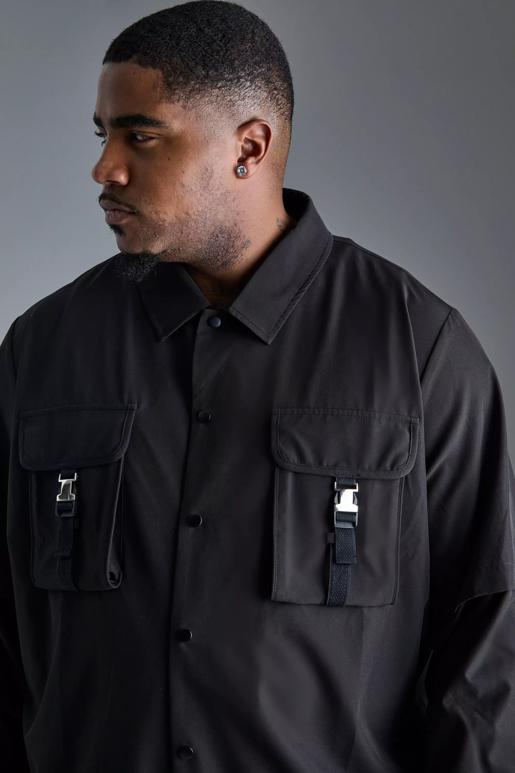 Black Plus Technical Stretch Harrington Utility Jacket