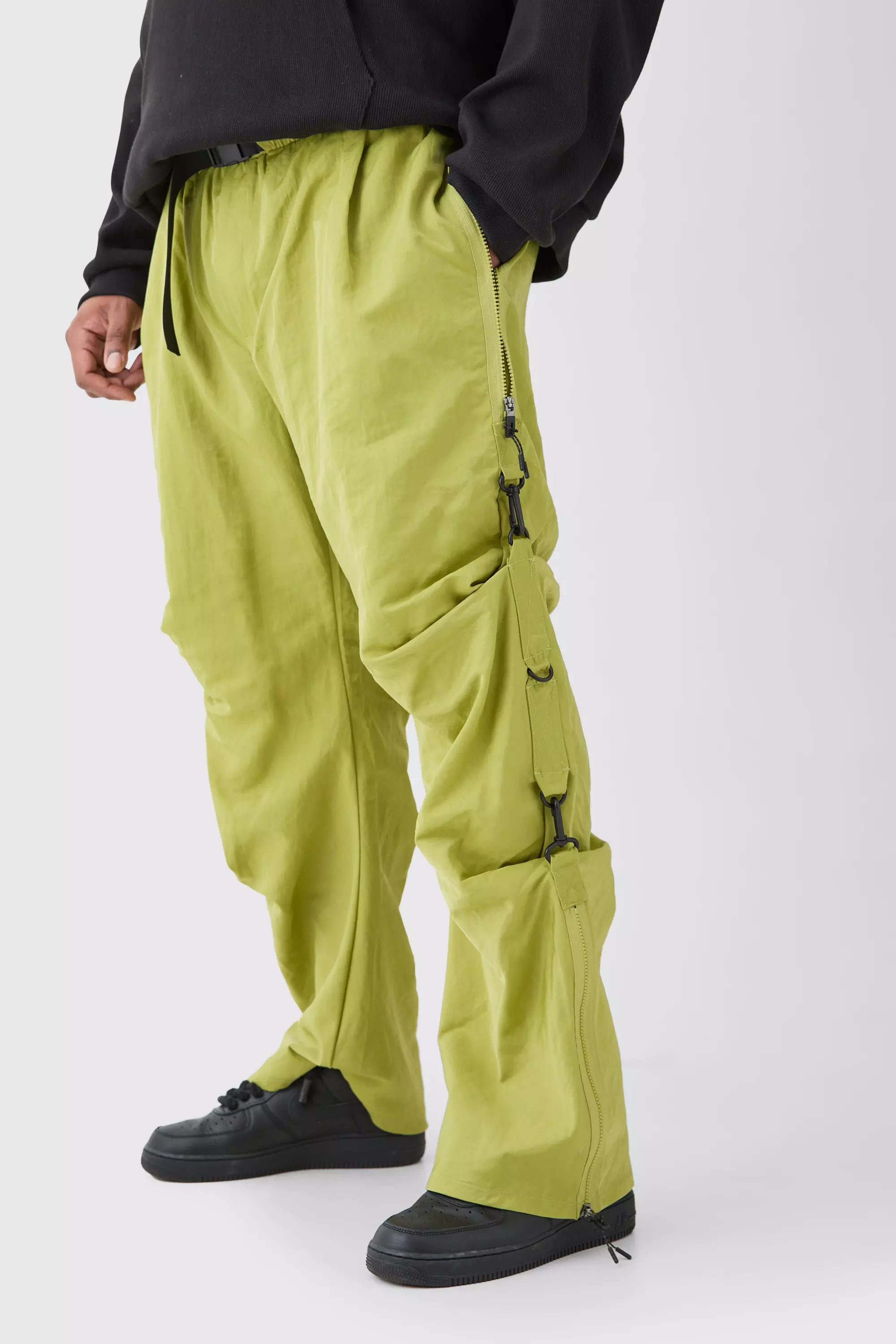 Plus Elasticated Waistband Relaxed Nylon Pants Sage