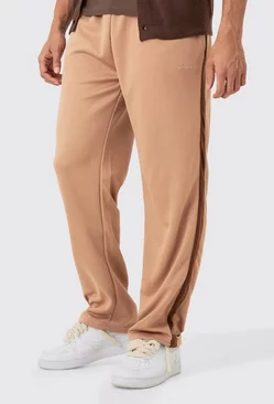 Brown Tricot Homme Embroidered Tape Relaxed Joggers