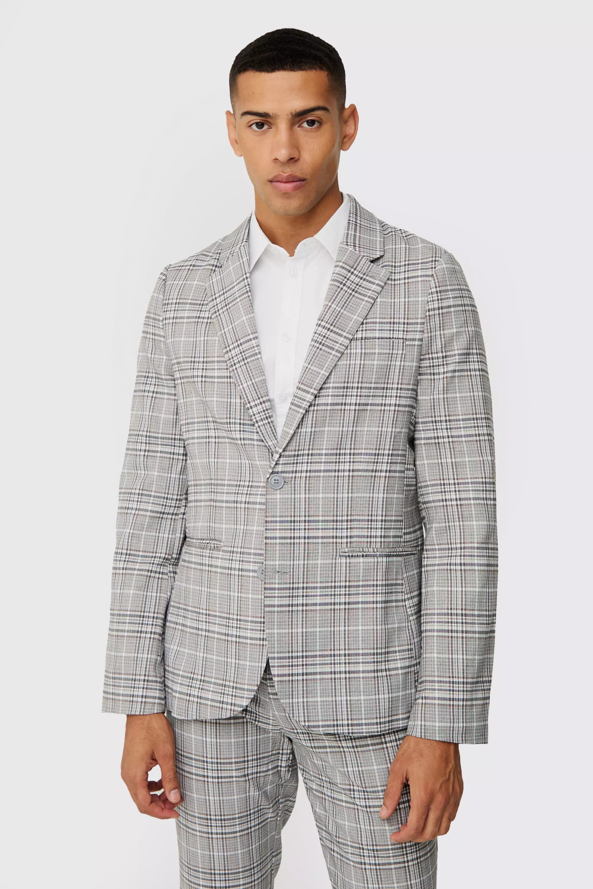 Check Weave Slim Fit Suit Jacket Natural