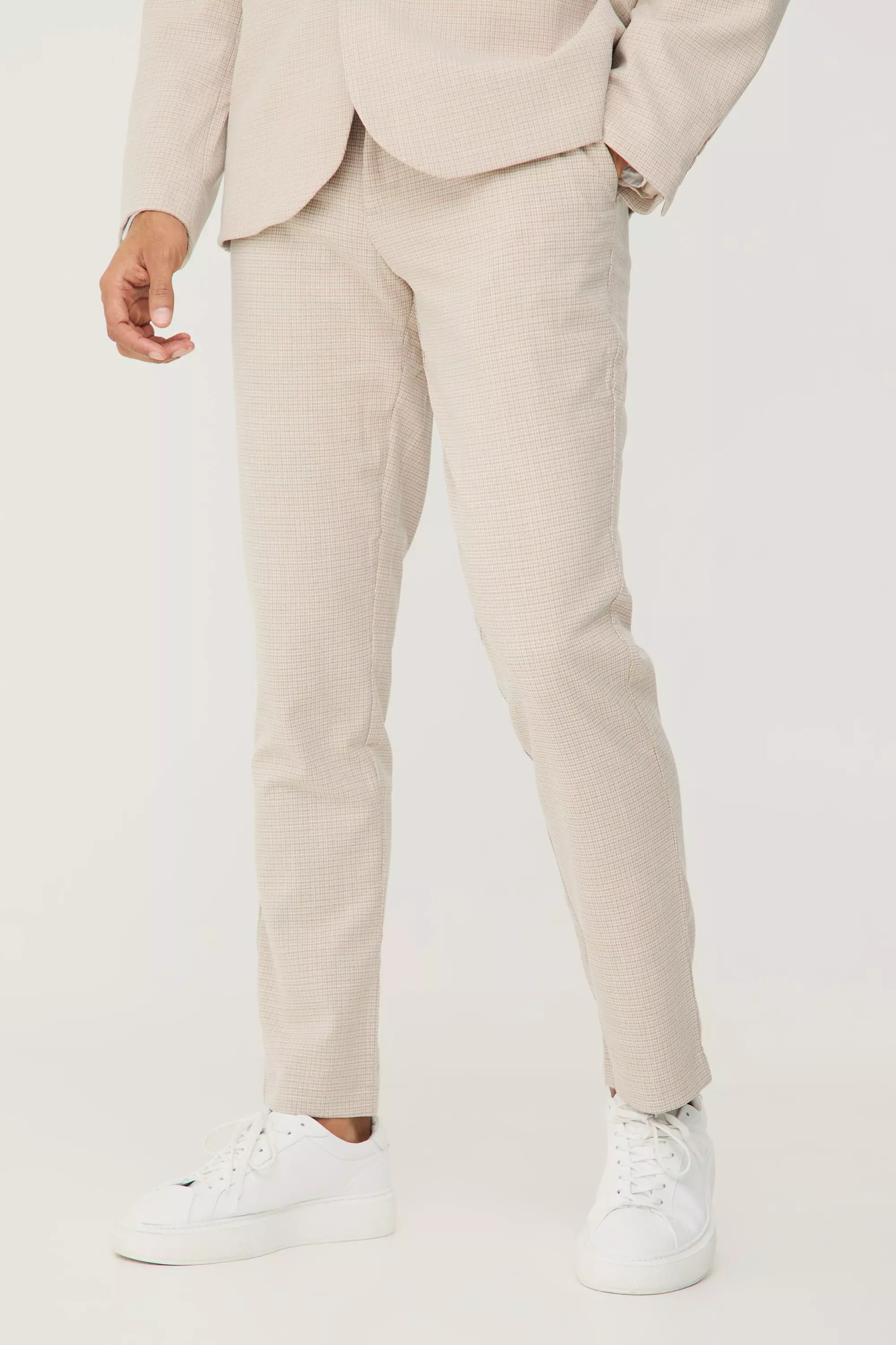 Stone Micro Houndstooth Slim Fit Suit Trousers alternative image