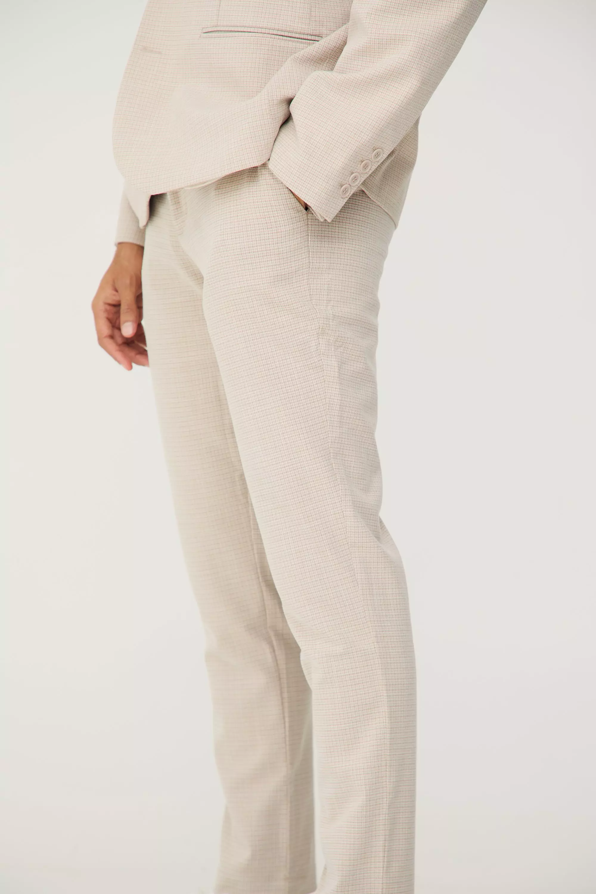 Stone Micro Houndstooth Slim Fit Suit Trousers alternative image