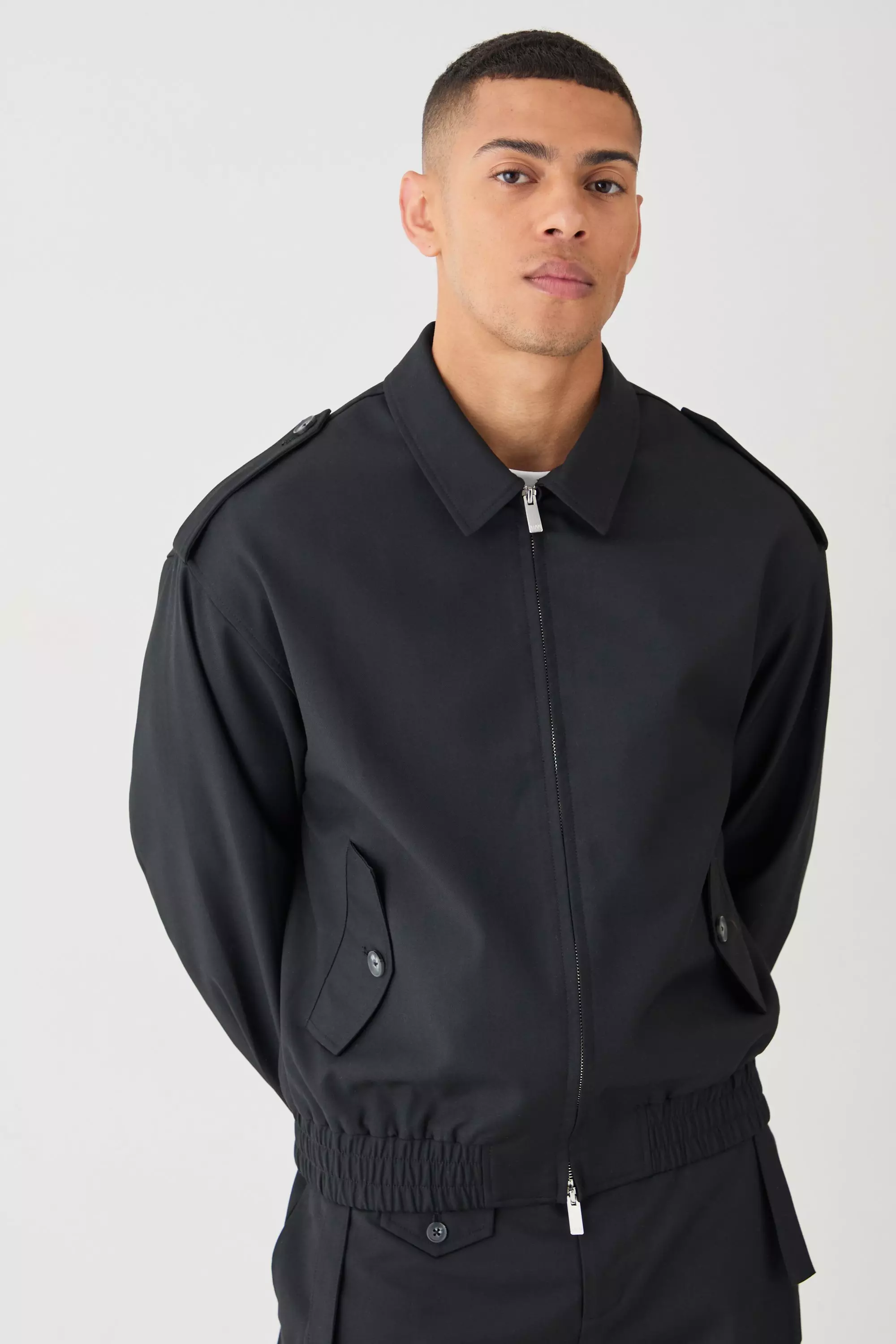 Black Boxy Formal Bomber Jacket