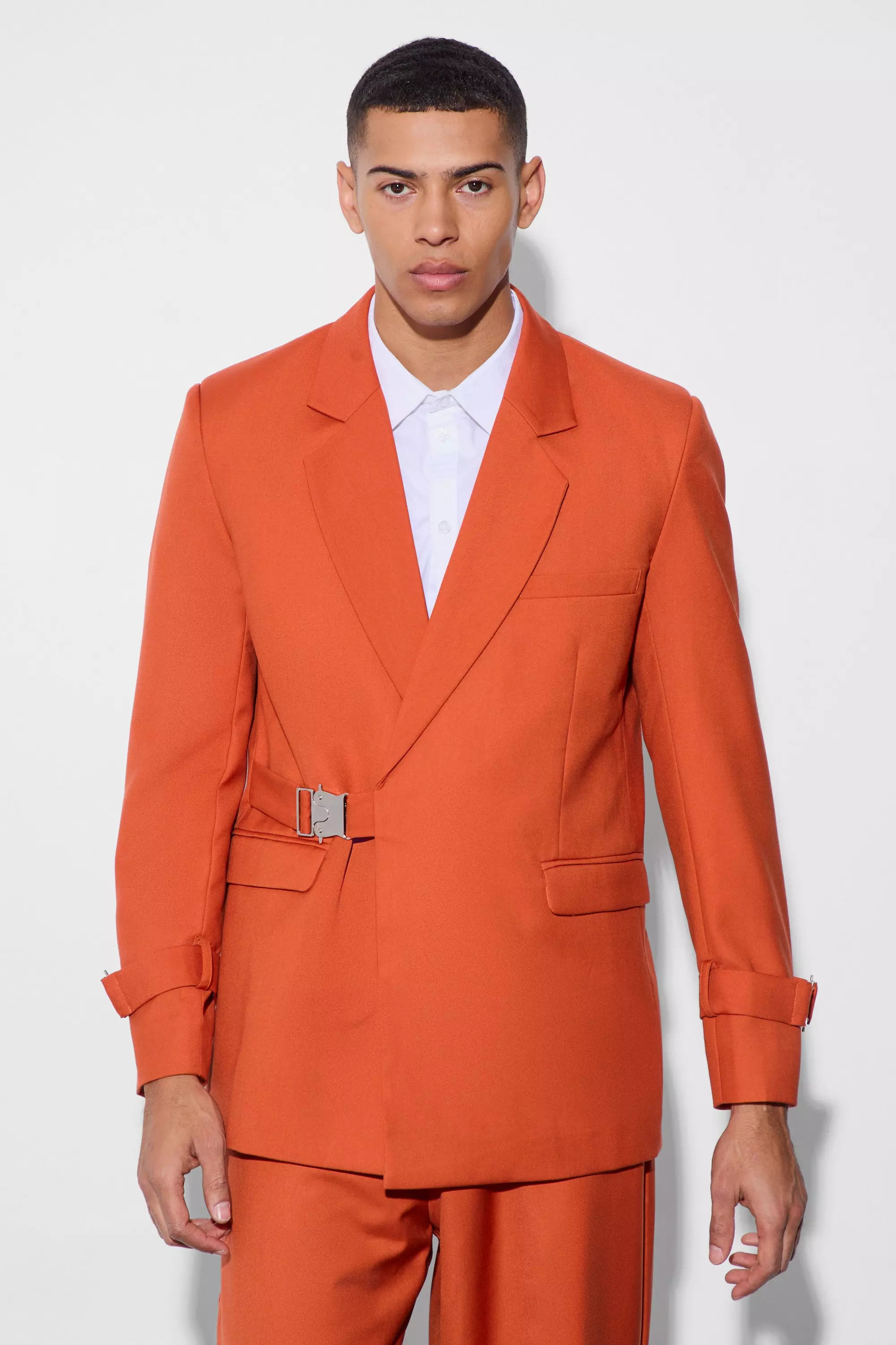 Buckle Chest Cuff Relaxed Fit Suit Jacket