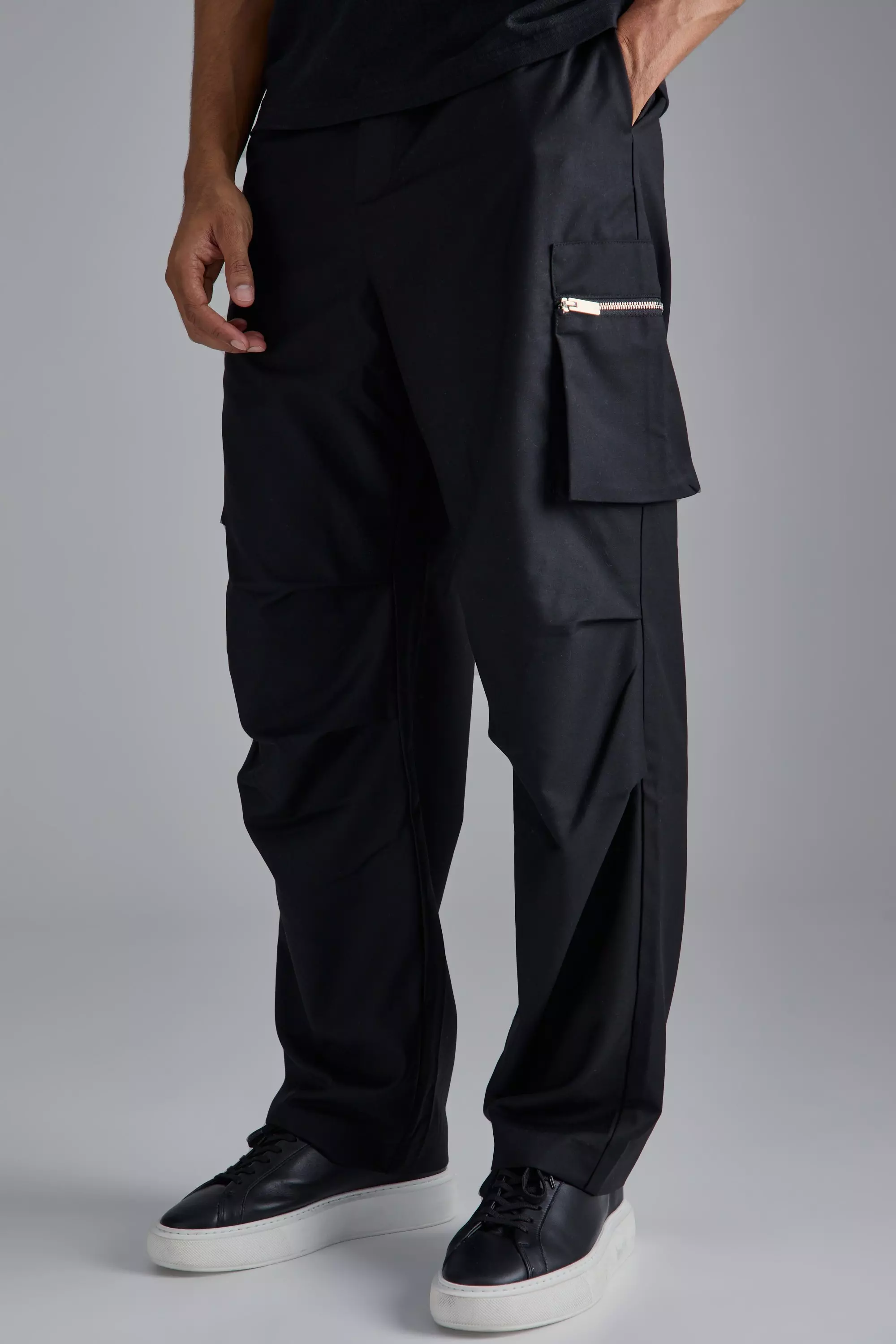 Tailored Cargo Zip Pocket Pants Black