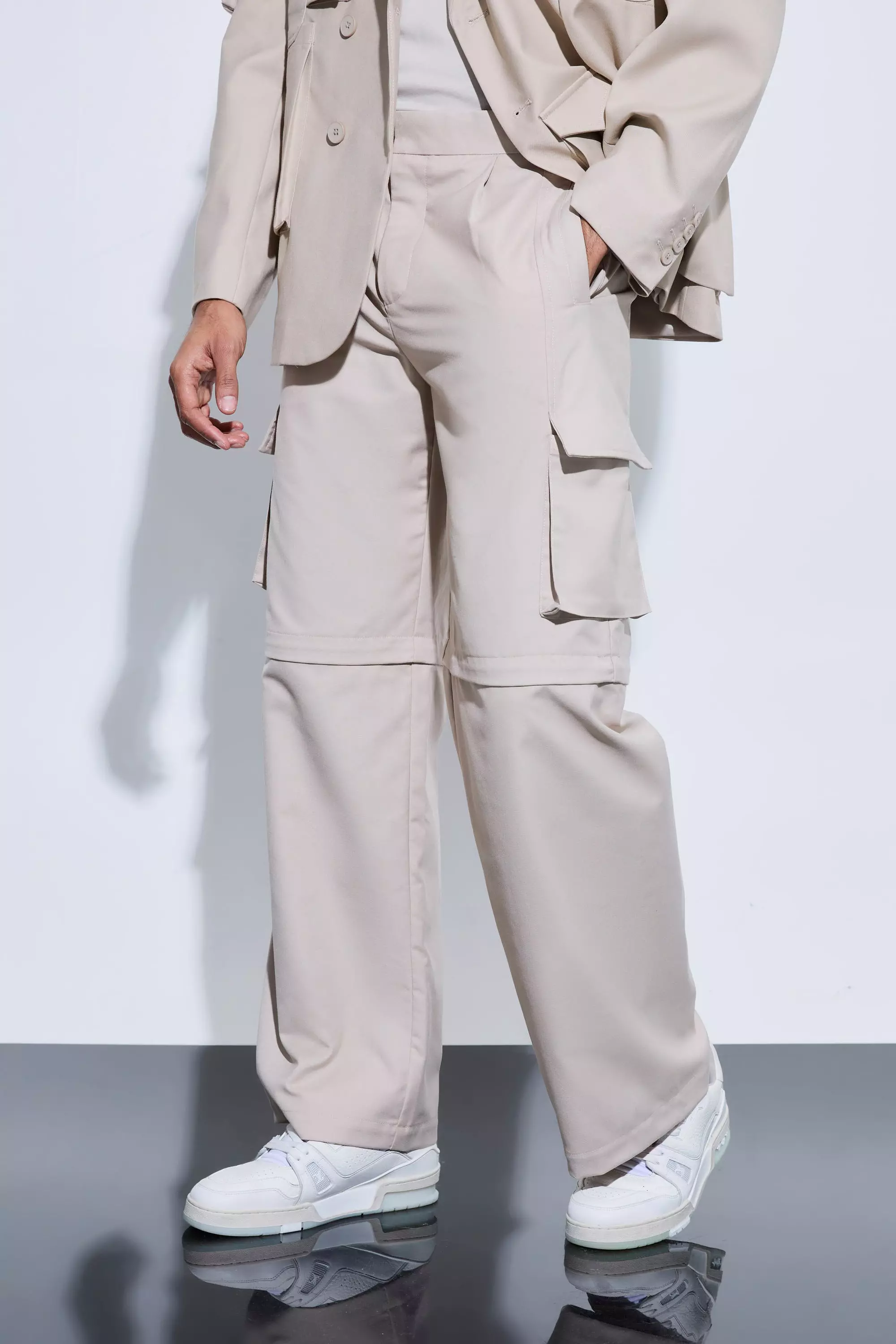Pantaloni Sartoriali Ibridi Stile Cargo Con Zip, Stone immagine alternativa