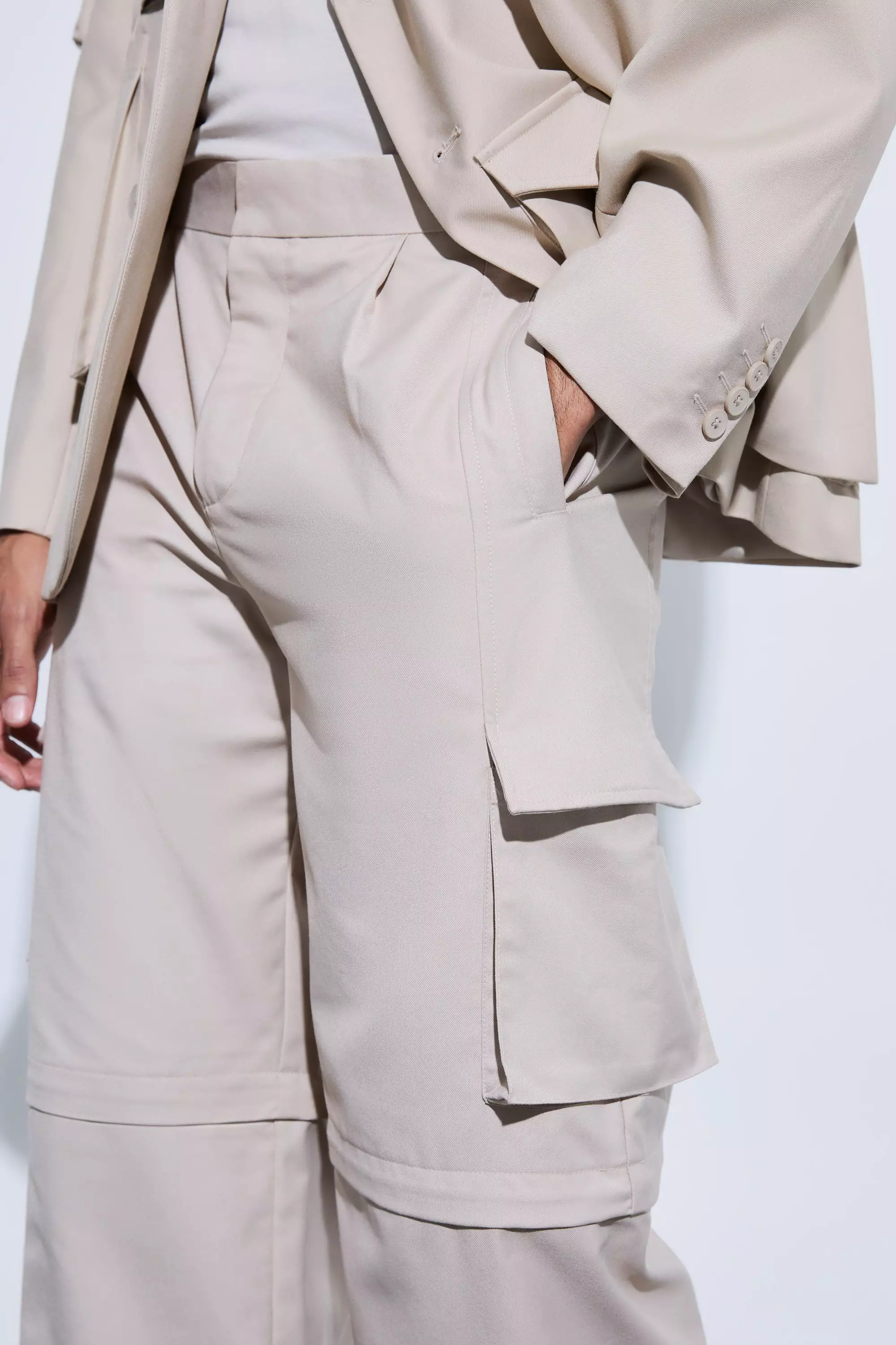 Pantaloni Sartoriali Ibridi Stile Cargo Con Zip, Stone immagine alternativa