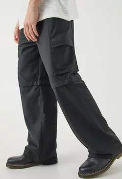 Black Tailored Zip Off Cargo Hybrid Trousers