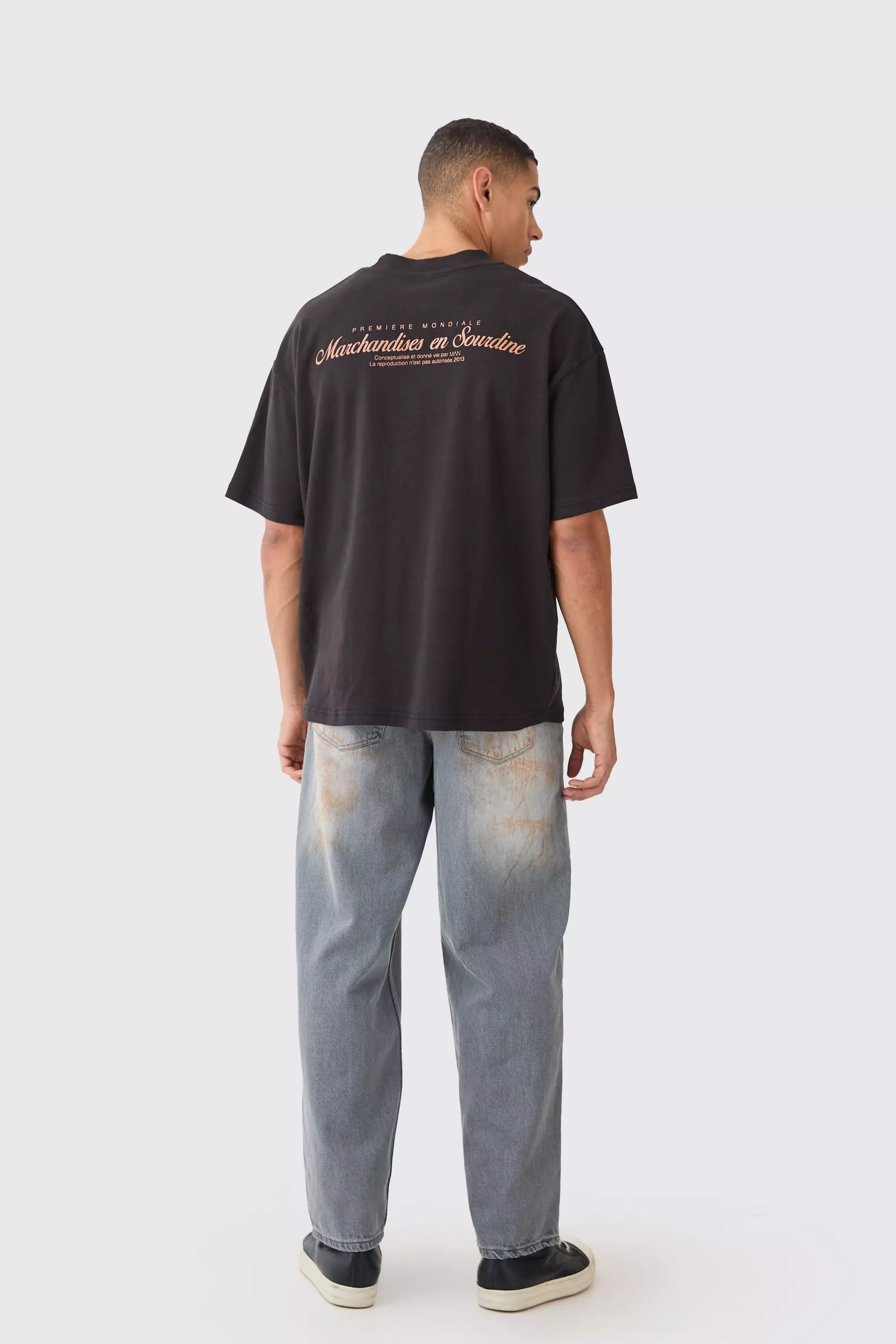 Black Oversized Extended Neck Printed T-shirt alternative image