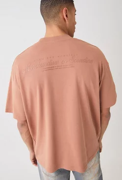 Brown Oversized Extend Neck Printed T-shirt