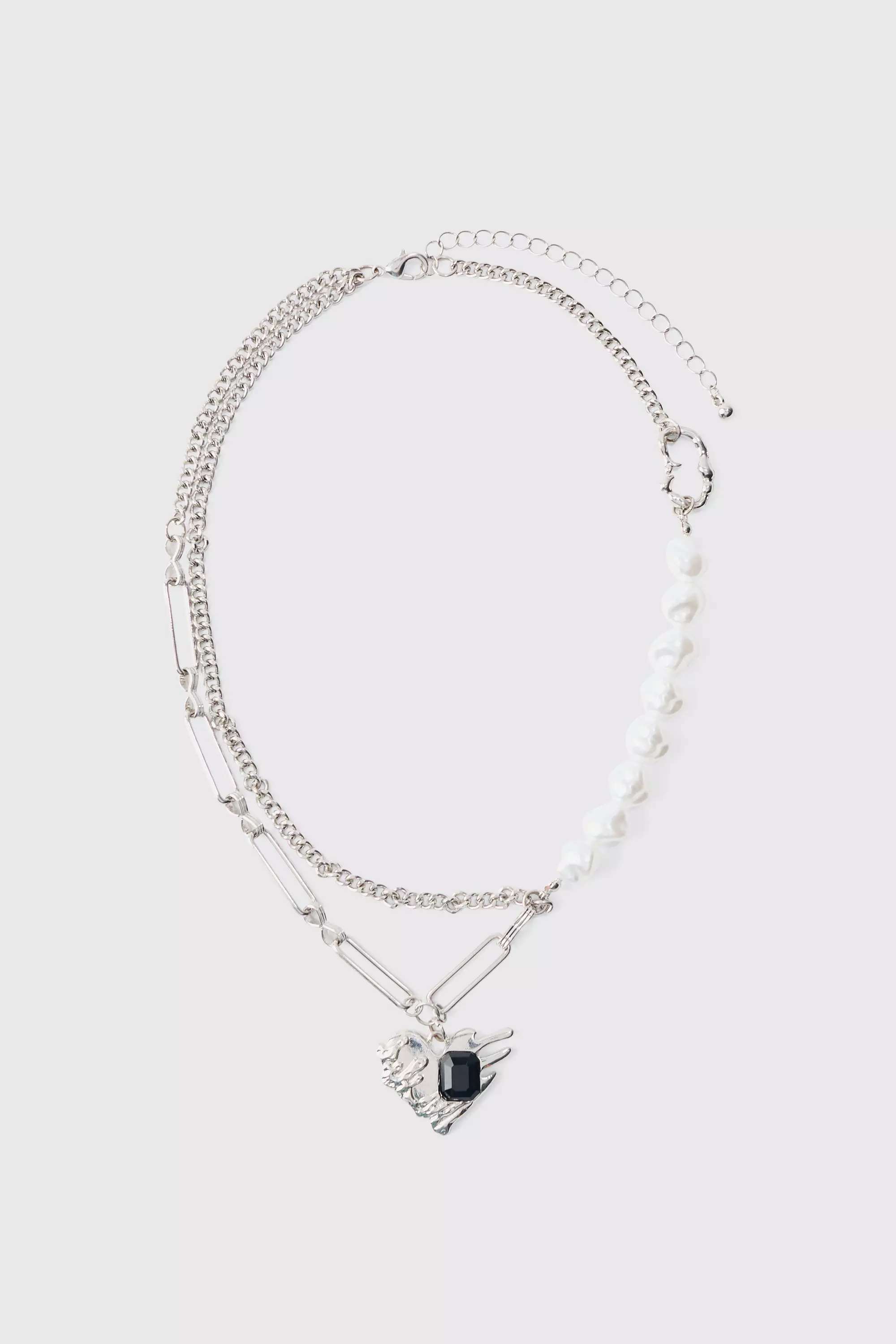 Silver Heart Pendant Pearl Necklace