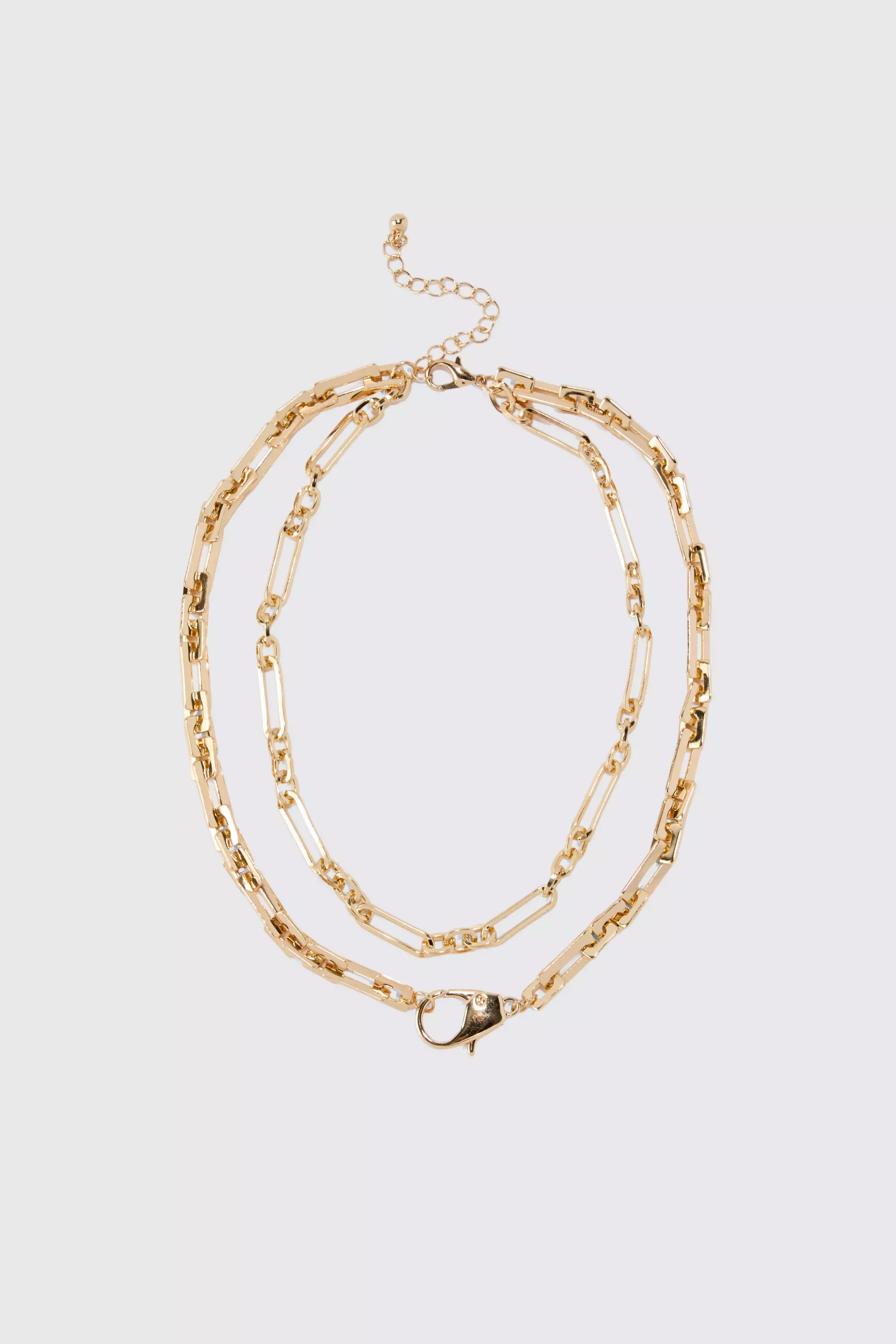 Gold Metallic Clip Detail Chain Necklace