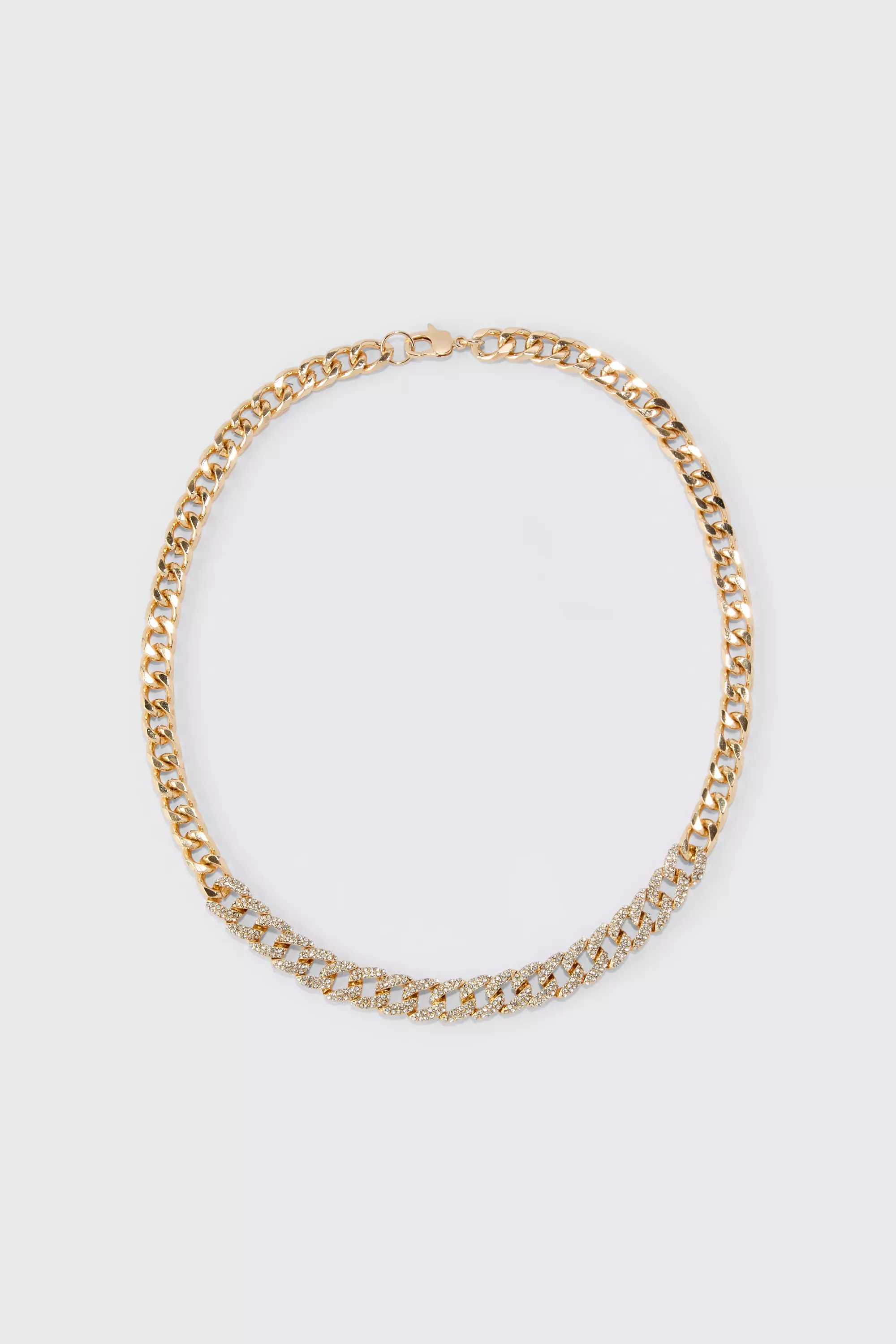 Gold Metallic Iced Chain Necklace