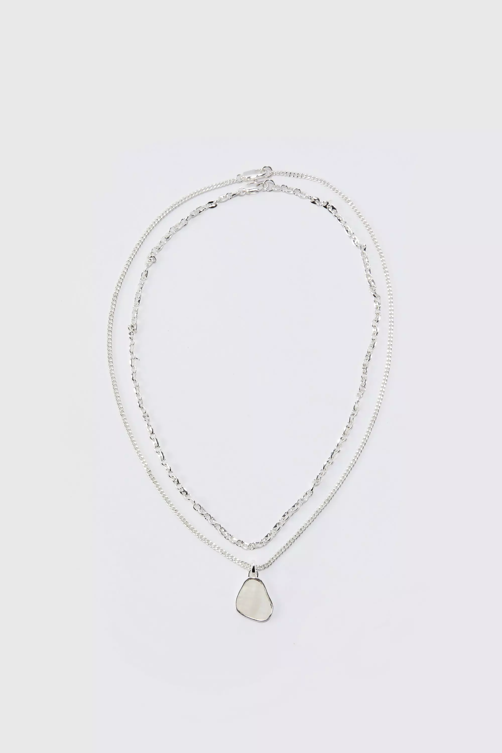 Longer Length Multi Layer Pendant Necklace Silver