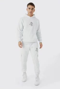 Slim Fit Embroidered Cargo Tracksuit Ash grey