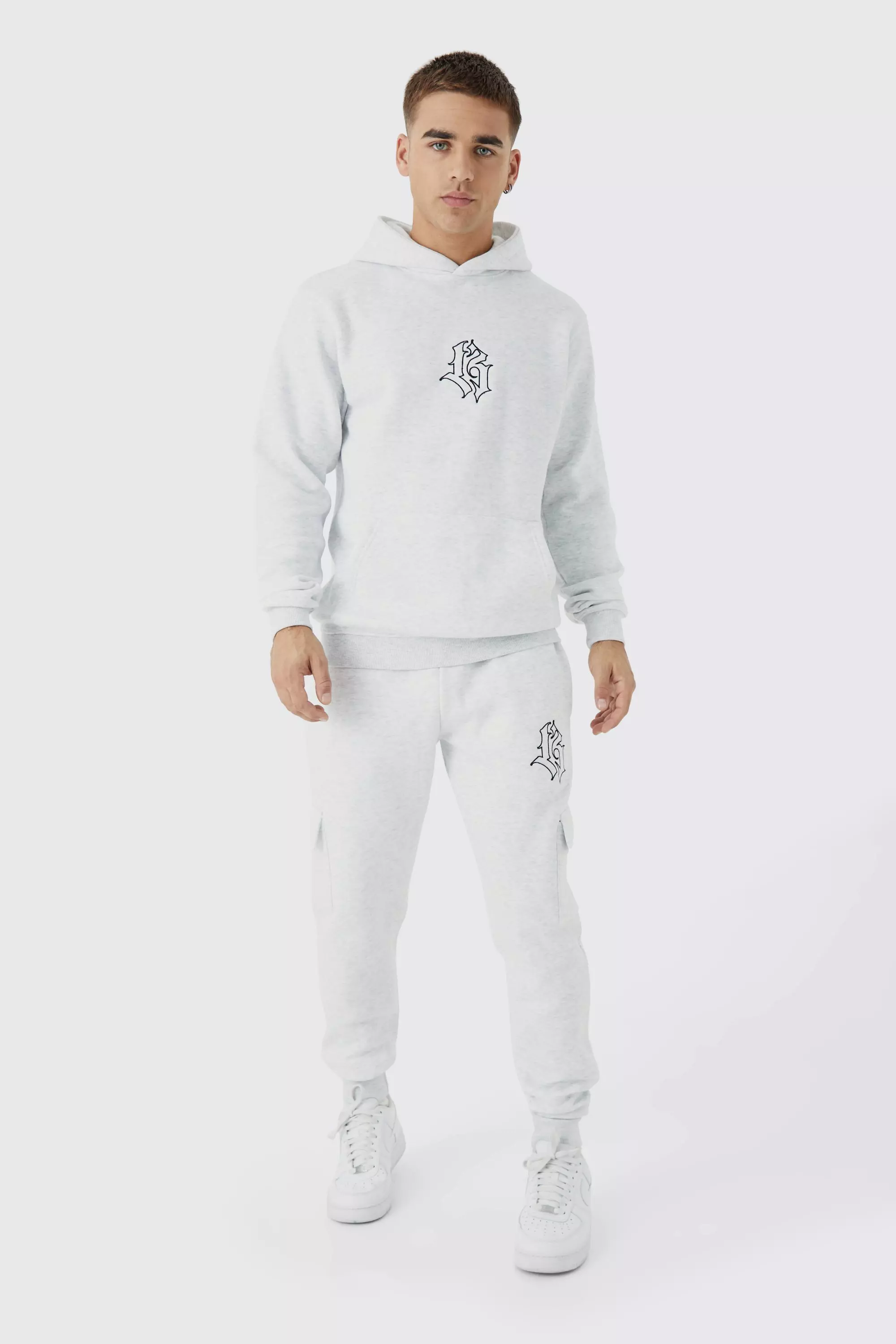 Slim Fit Embroidered Cargo Tracksuit Ash grey