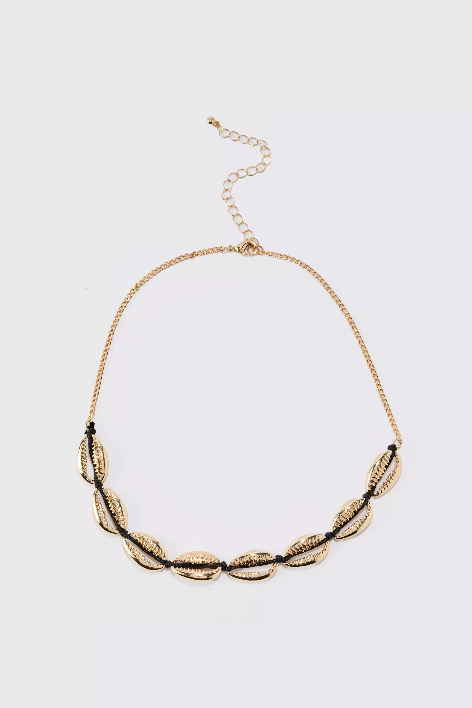 Gold Metallic Shell Charm Rope Necklace