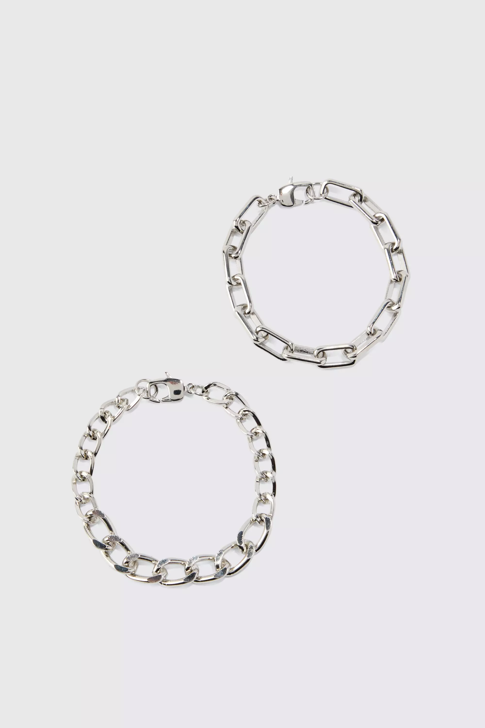 2 Pack Chain Bracelets Silver